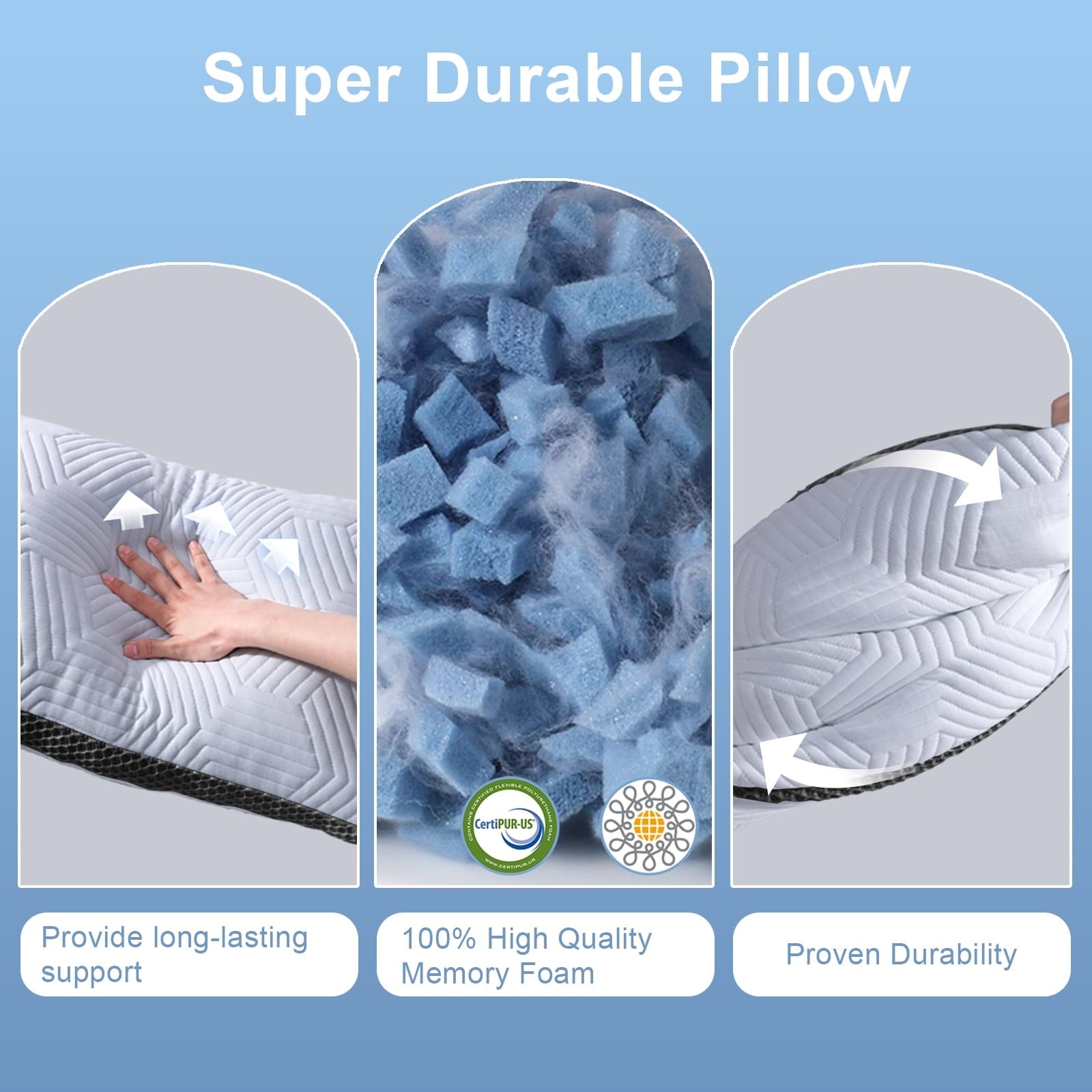Orthopedic Support Soft Bed Pillow, Shredded Memory Foam Pillow, Comfortable Sleeping Pillow, Standard Size, Affordable Everyday Use - Decorative Throw Pillow Cushion for Sofa & Bed Detail