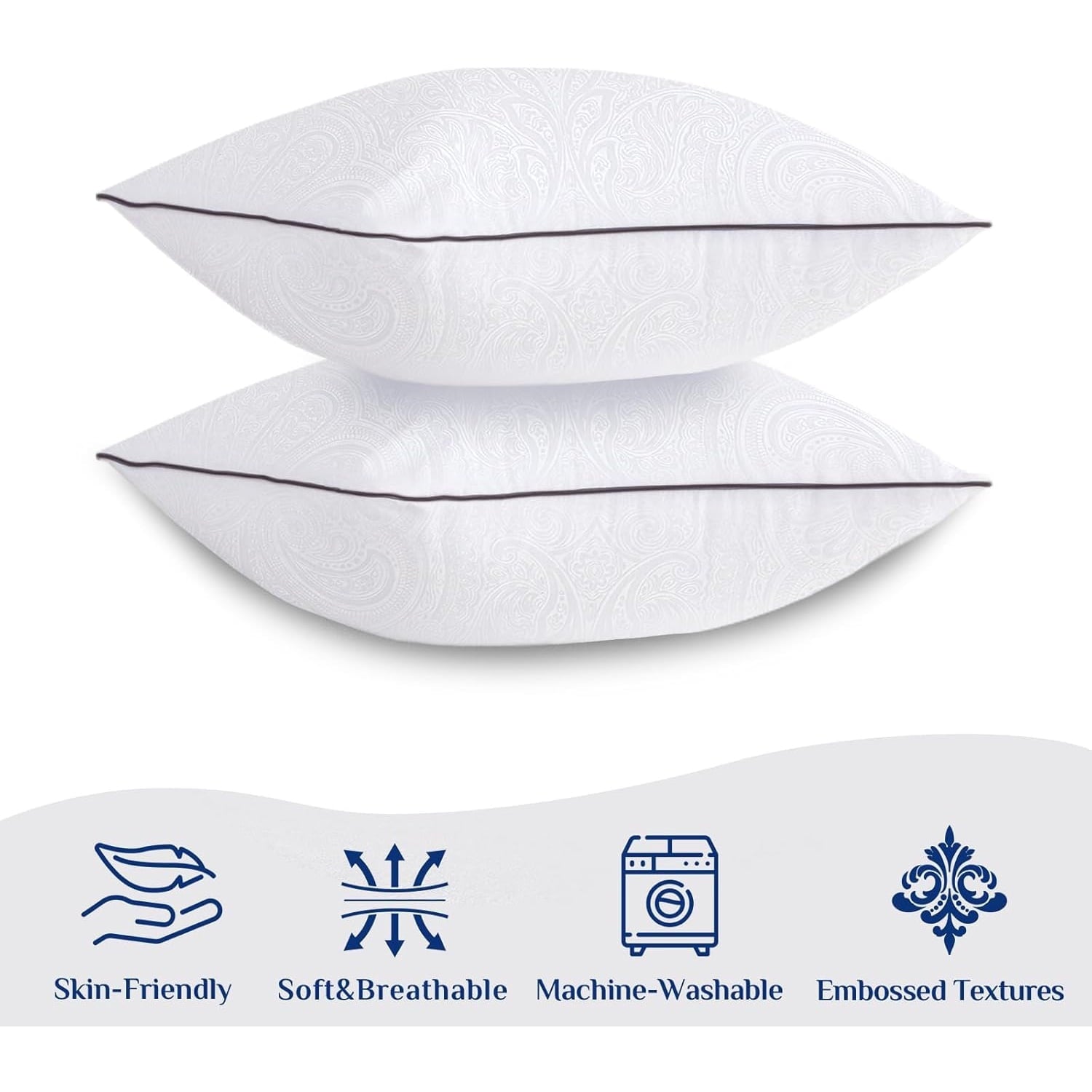 Hotel Collection for Sleeping, Soft and Supportive Throw for Couch, Bed and Sofa, Down Alternative Pillow, 26x26 Inches - Ergonomic Memory Foam Pillow for Neck Pain Support Detail