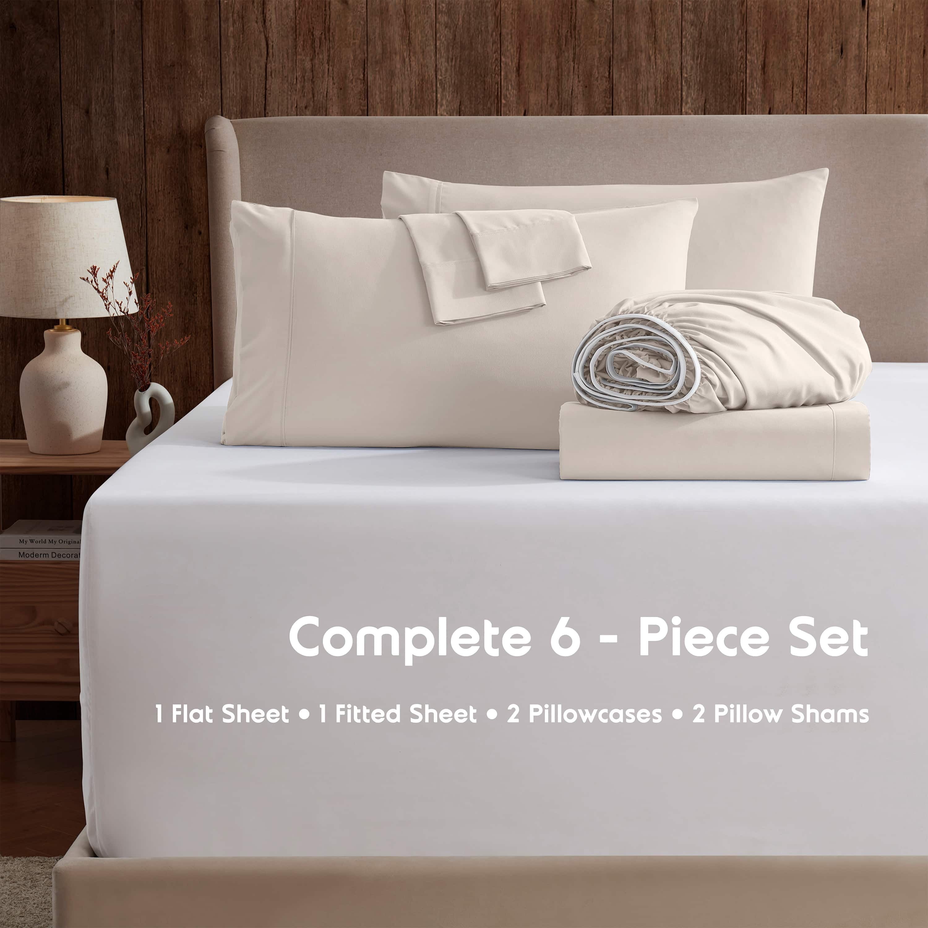 Wrinkle-Resistant Extra Deep Pocket Queen Sheets set, Fits 18"-24" Mattress, 6 Piece Soft Microfiber Bed Sheet Sets, Linen - Premium Ultra-Soft Pillowcase Pair for Sleeping Detail