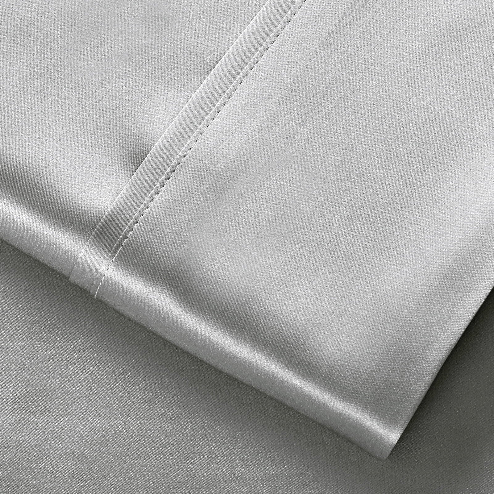 Breathable Luxury Luxury Satin Sheets Set Full Size Light Gray, 4-Piece Bedding Sets with Deep Pockets - Soft and Smooth Satin Bed Shee... - Breathable Egyptian Cotton Flat & Fitted Sheets Detail