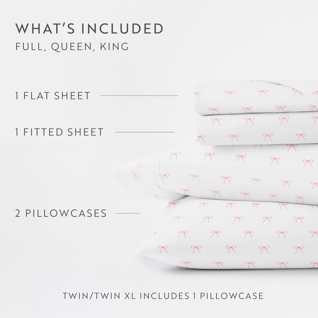 Premium Egyptian Cotton 3 Piece Ditsy Pattern Microfiber Bed Sheets, Pink Bows, Twin-XL - Luxury Bed Sheet Set with Deep Pockets Detail