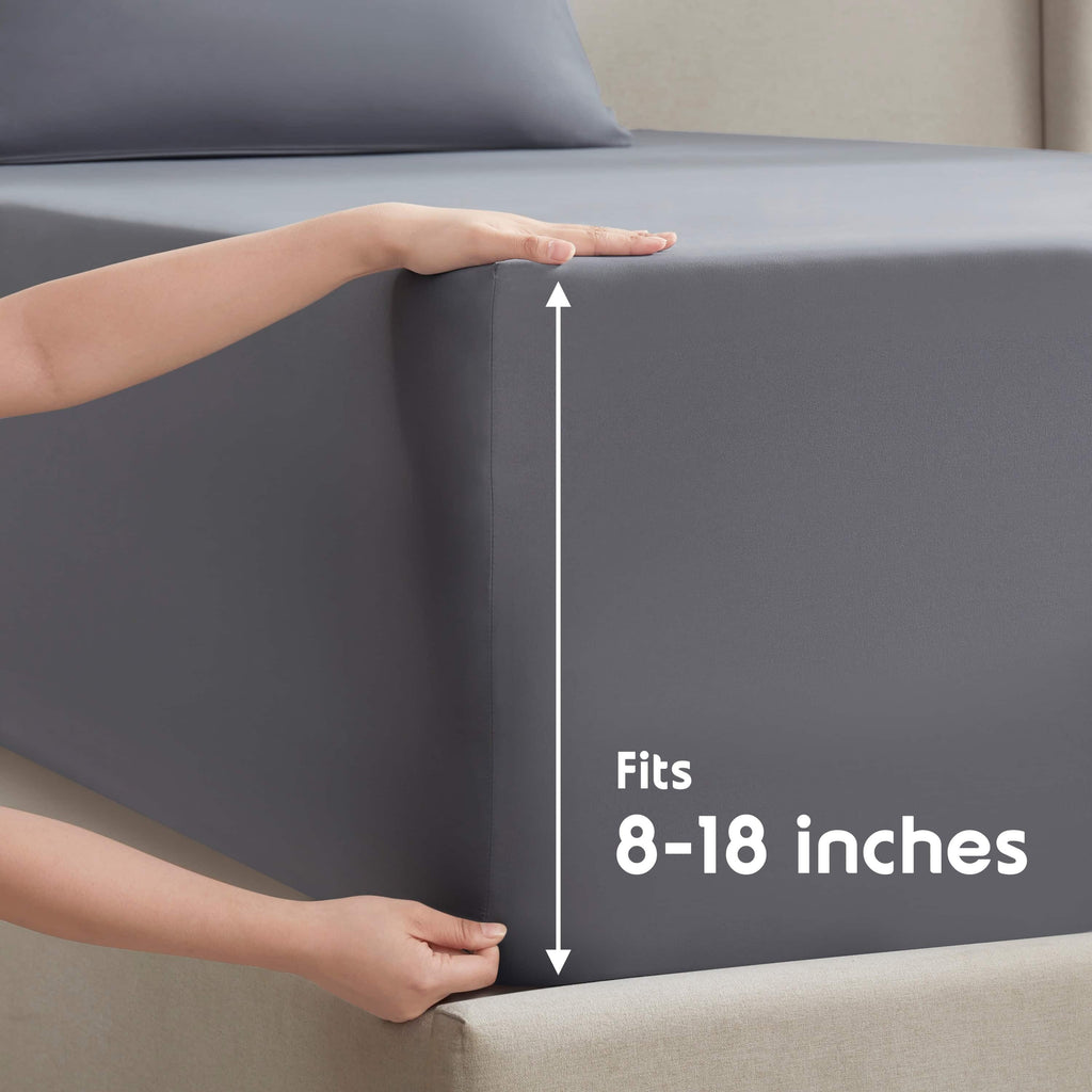 Ultra-Soft Full Size Sheets Set, 1800 Series Bed Sheets Full 4 Piece, Luxury Soft Microfiber Full Sheet Sets, Gray - Cooling Hotel Quality Bedding Sheets and Pillowcases Detail