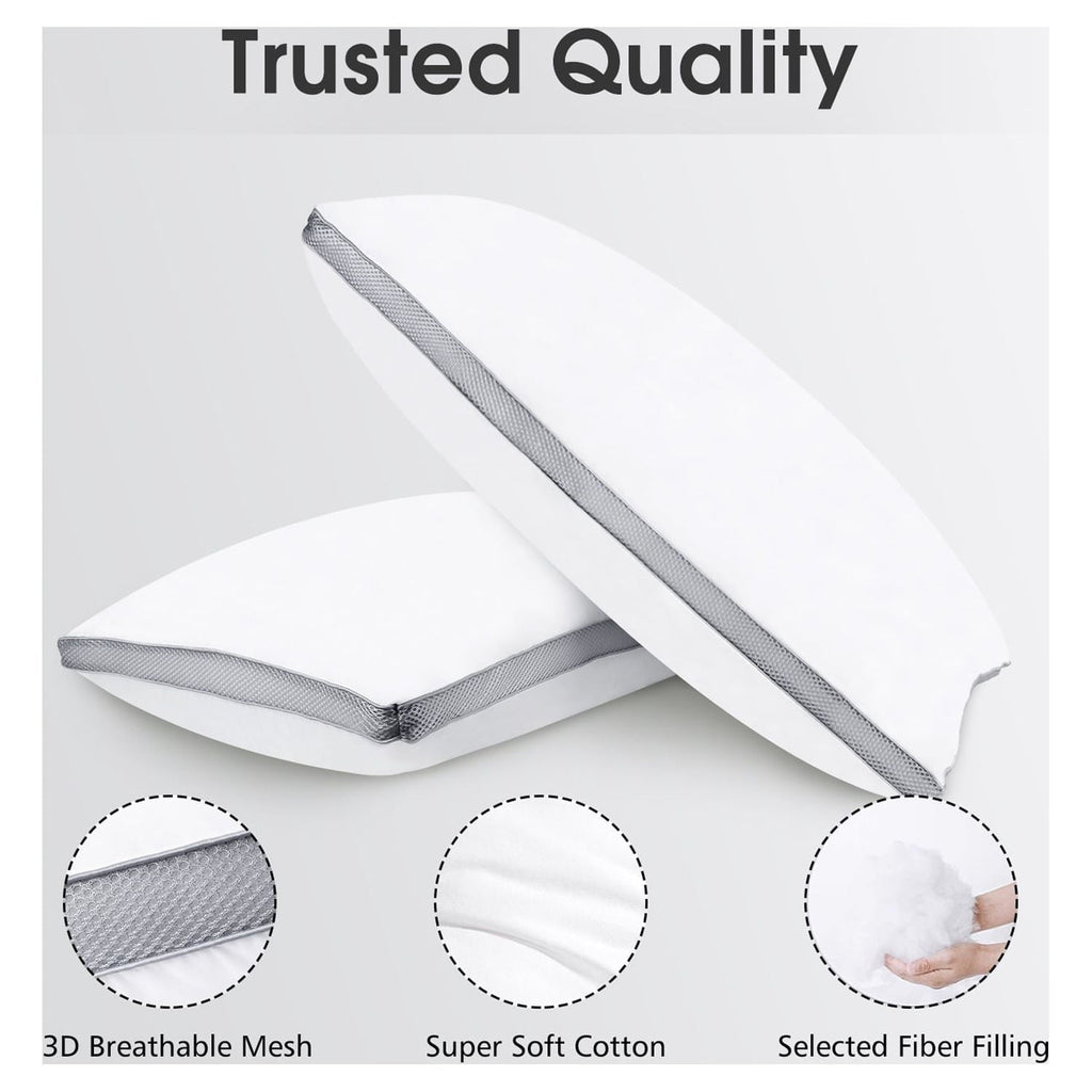 Hotel Collection Down Alternative Bed Pillow with Cotton Cover and Gusset, 2 Pack, Queen, 20"x26" - Ergonomic Memory Foam Pillow for Neck Pain Support Detail