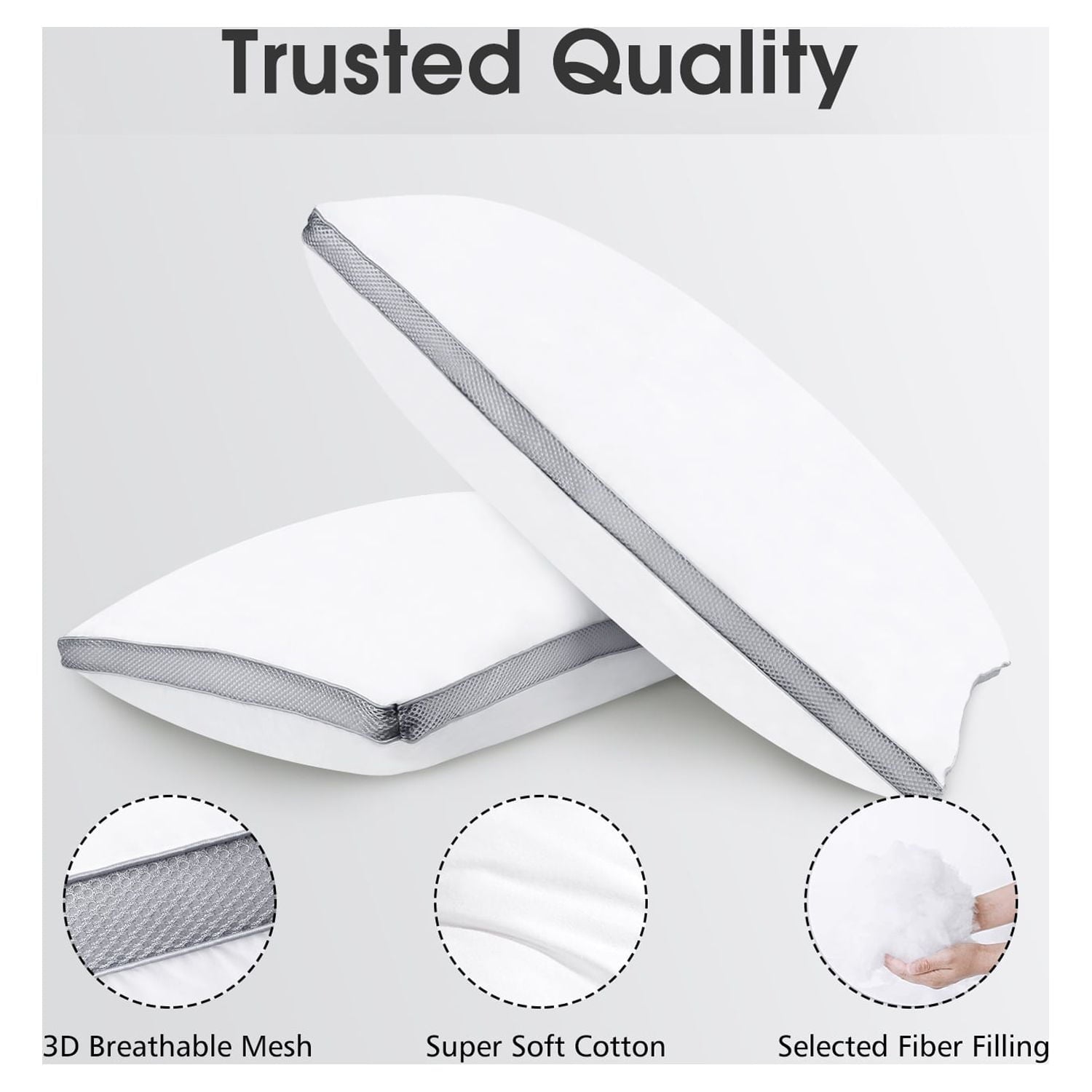 Hotel Collection 2 Pack Cotton Down Alternative Pillows,Queen Size Bed Pillows Gusseted Hypoallergenic - Orthopedic Shredded Foam Bed Pillow Set Detail