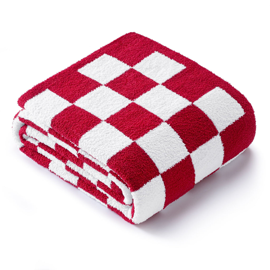 Cozy Fleece Checkered Knit Throw Blanket, Ultra Soft Cozy Fluffy Checkerboard Blankets, Lightweight Fuzzy Plush Throw for Couch a... - Luxury Knitted Decorative Throw Blanket with Fringes Detail