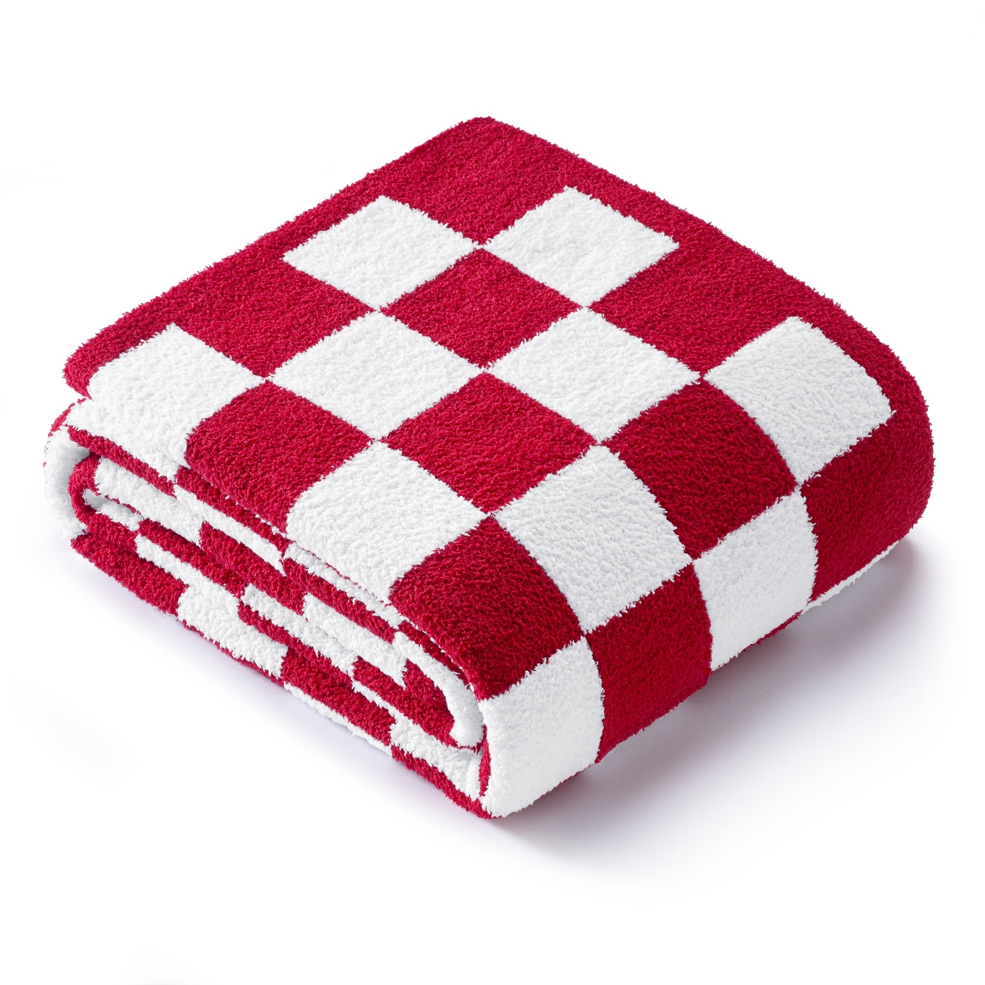 Cozy Fleece Checkered Knit Throw Blanket, Ultra Soft Cozy Fluffy Checkerboard Blankets, Lightweight Fuzzy Plush Throw for Couch a... - Luxury Knitted Decorative Throw Blanket with Fringes Detail