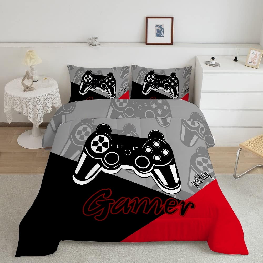 All-Season Gaming Comforter for Kids Boys Teens Video Game Bedding Set Gamer Comforter Gamepad Comforter Set Full Size Red Black... - All-Season Down Alternative Comforter Insert Detail
