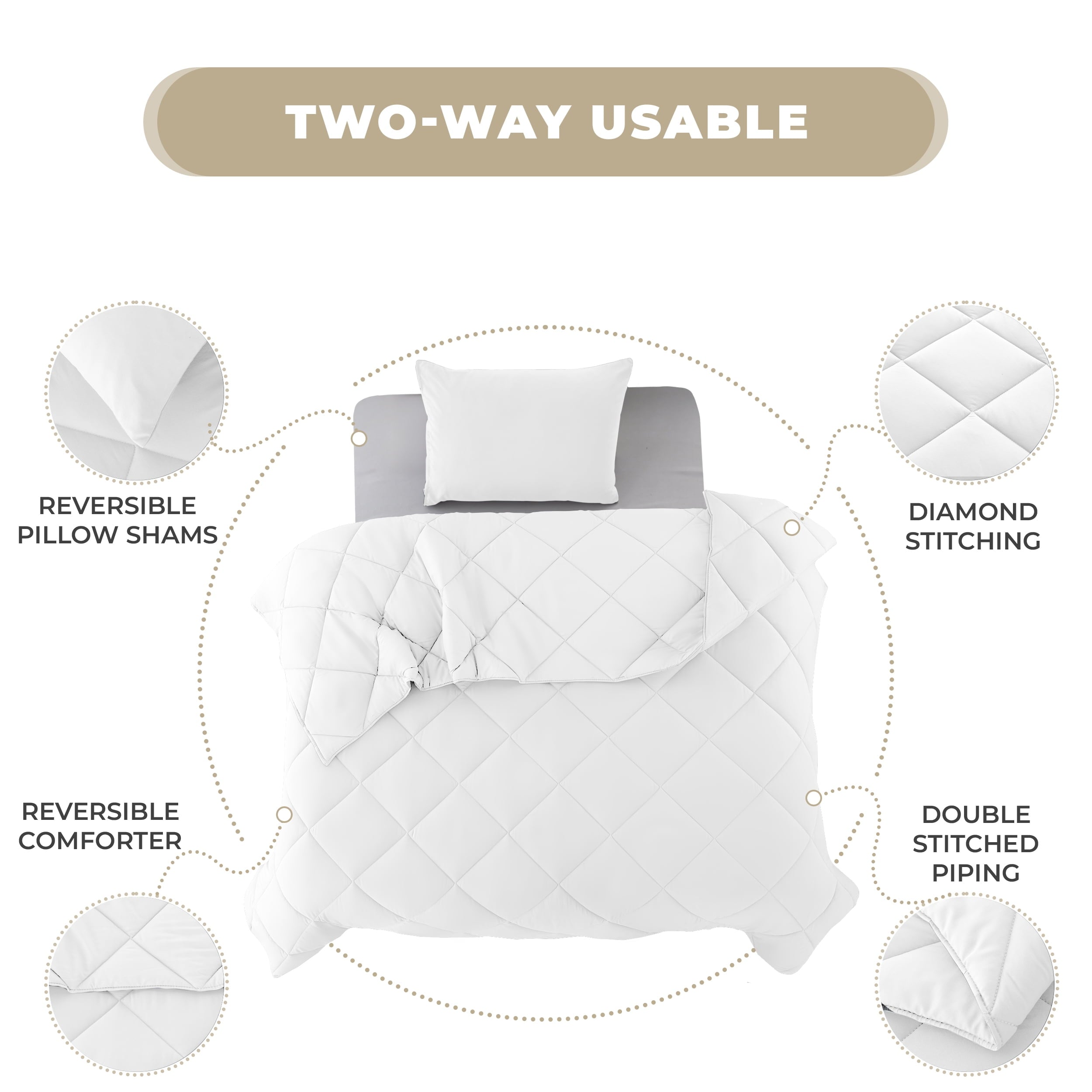 Fluffy Down Alternative Lux Decor All-Season Comforter Sets Twin Size 2 PC, Reversible Bedding Set with Diamond Quilted Design Comforter and ... - Hypoallergenic Ultra-Fluffy Quilt for Winter Detail