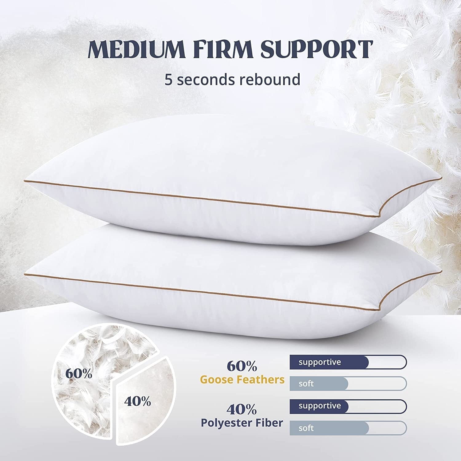 Fluffy Shredded Down Feather Pillows for Bed 20 x 30 Inches Queen Size Set of 2, Medium Firm Luxury Cooling Hotel Collection Feather ... - Orthopedic Shredded Foam Bed Pillow Set Detail