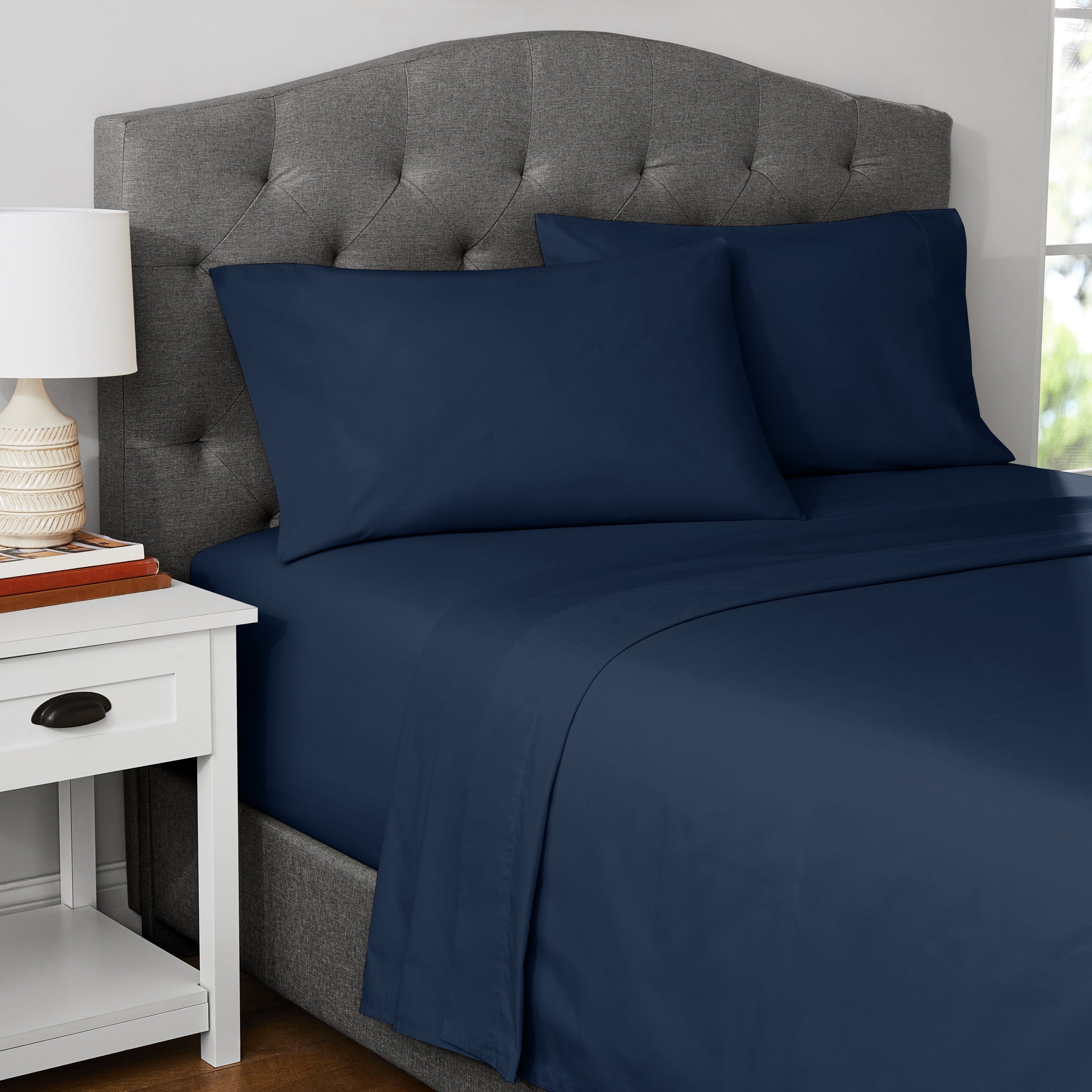 Breathable Luxury 300 Thread Count Easy Care Blue Cove Cotton Blend Percale Flat Bed Sheet, King - Cooling Hotel Quality Bedding Sheets and Pillowcases Detail
