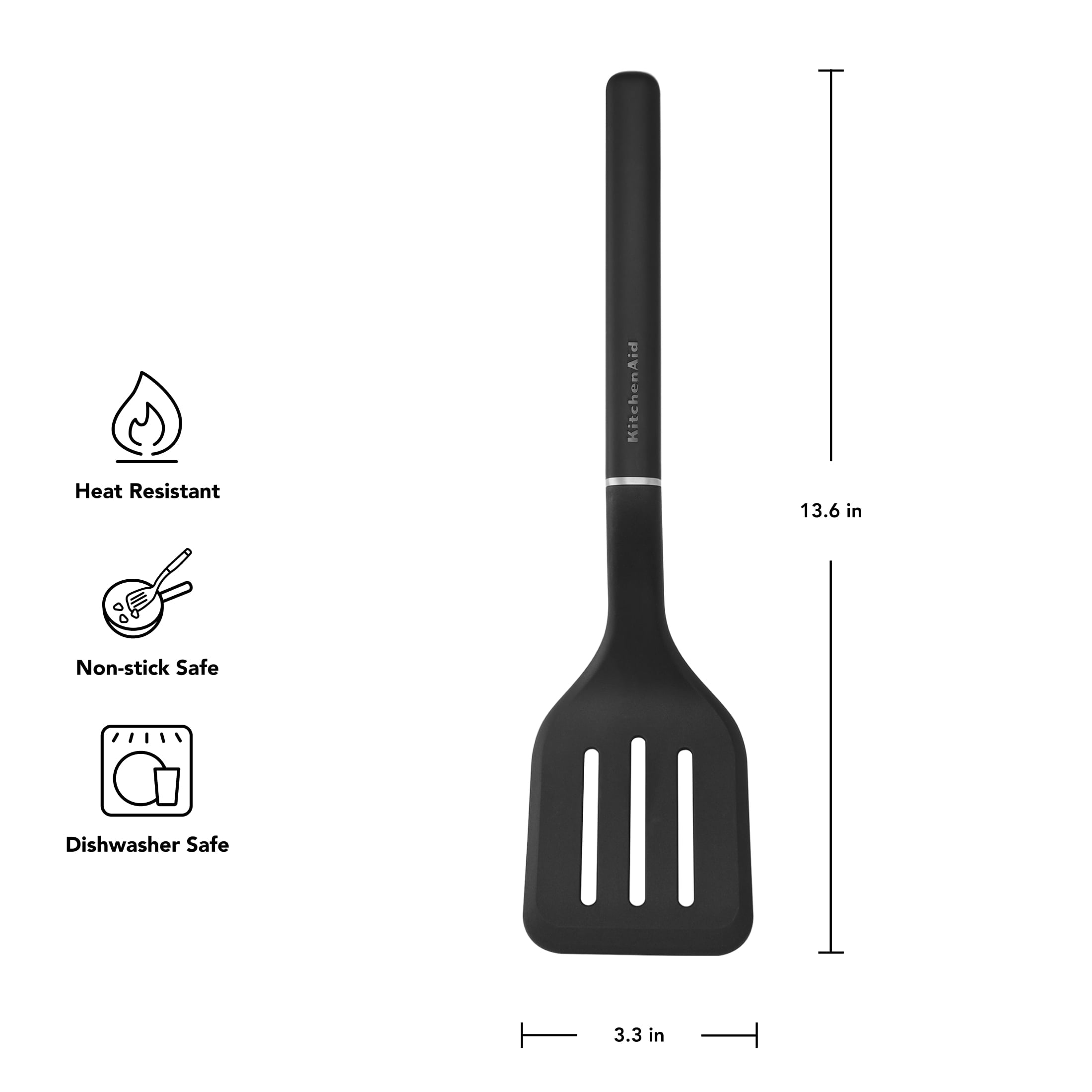 Seamless One-Piece 3-Piece Cooking Utensils Set with Ergonomic Handles, Black - Premium Stainless Steel Cooking Utensil for Non-Stick Pots Detail