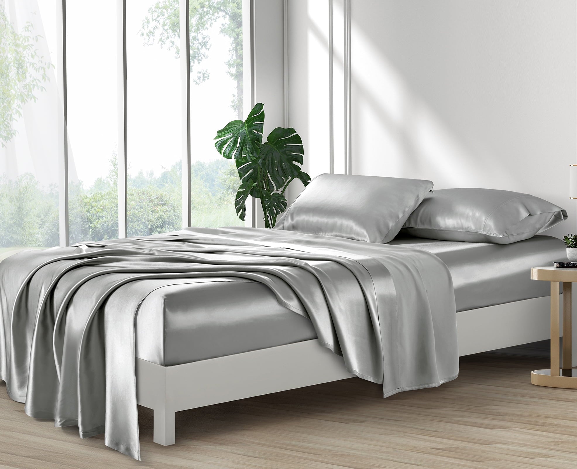 Breathable Luxury Luxury Satin Sheets Set Full Size Light Gray, 4-Piece Bedding Sets with Deep Pockets - Soft and Smooth Satin Bed Shee... - Breathable Egyptian Cotton Flat & Fitted Sheets Detail