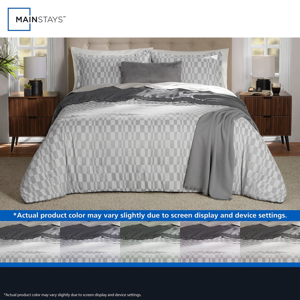 Fluffy Down Alternative Full/Queen Comforter Set, All-Season, 5-Piece, Soft Silver Check - All-Season Down Alternative Comforter Insert Detail
