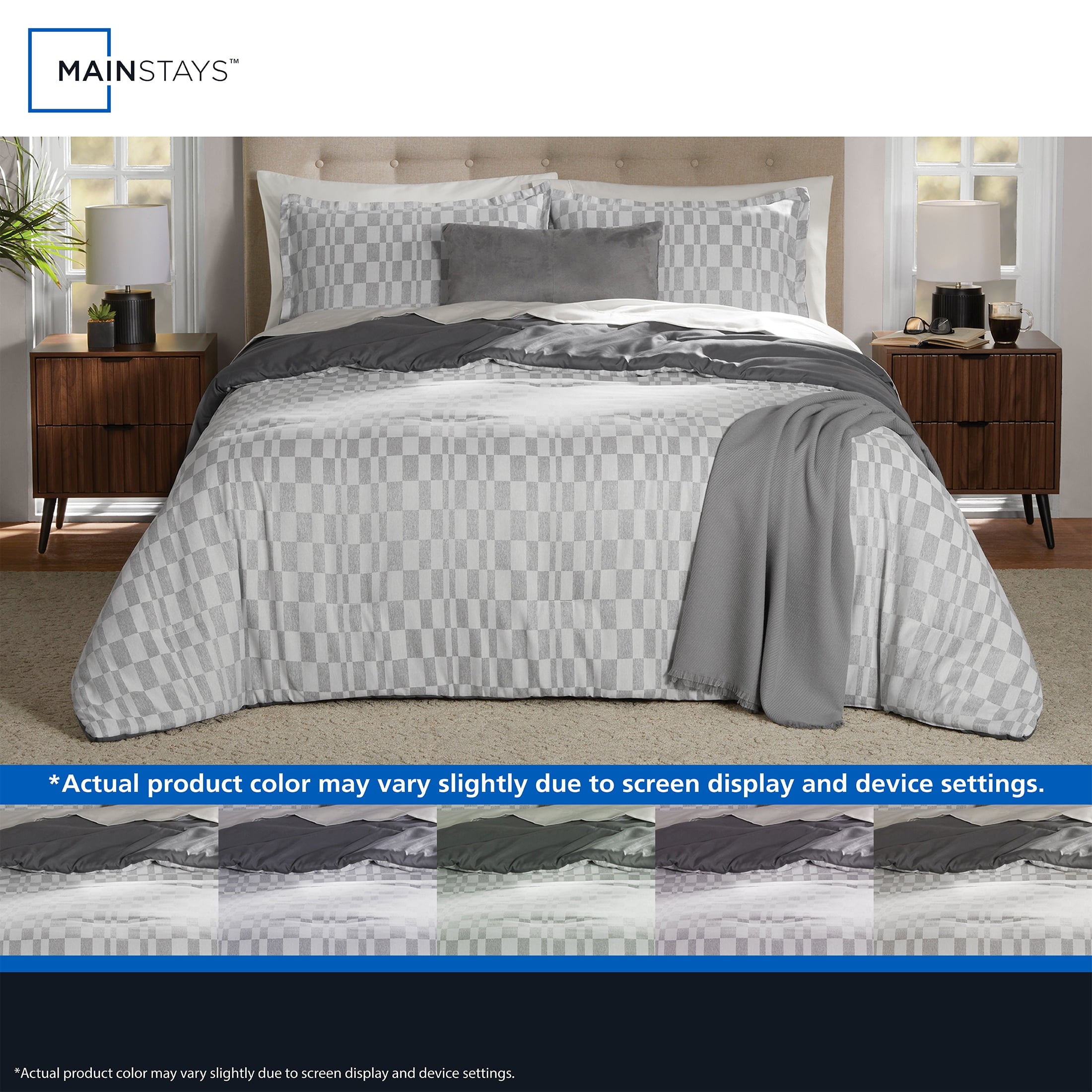 Fluffy Down Alternative Full/Queen Comforter Set, All-Season, 5-Piece, Soft Silver Check - All-Season Down Alternative Comforter Insert Detail