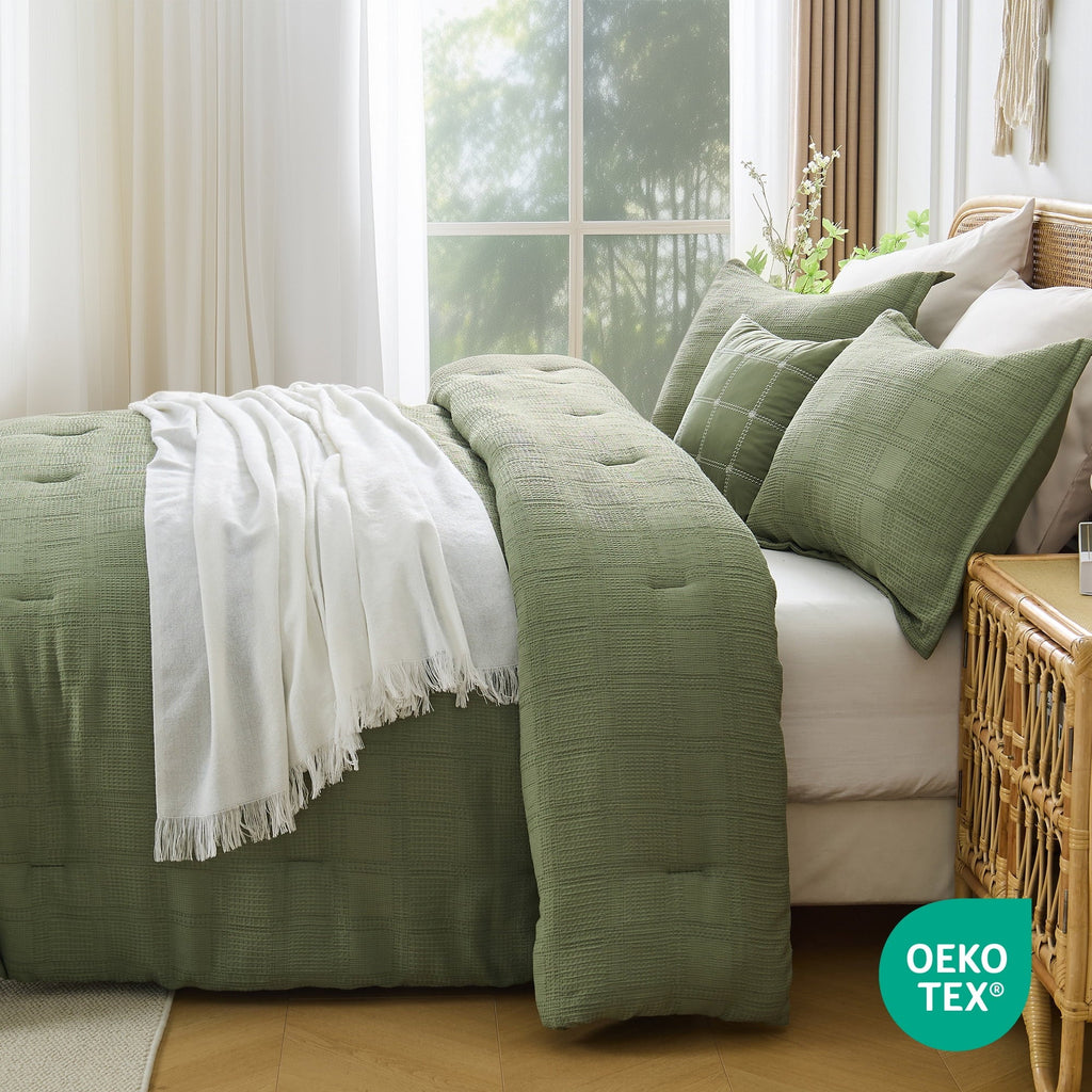 All-Season Waffle Weave Comforter Set Full/Queen Size, Lightweight & Breathable Comforter Bet Set for All Season, 3-Piece Textur... - All-Season Down Alternative Comforter Insert Detail