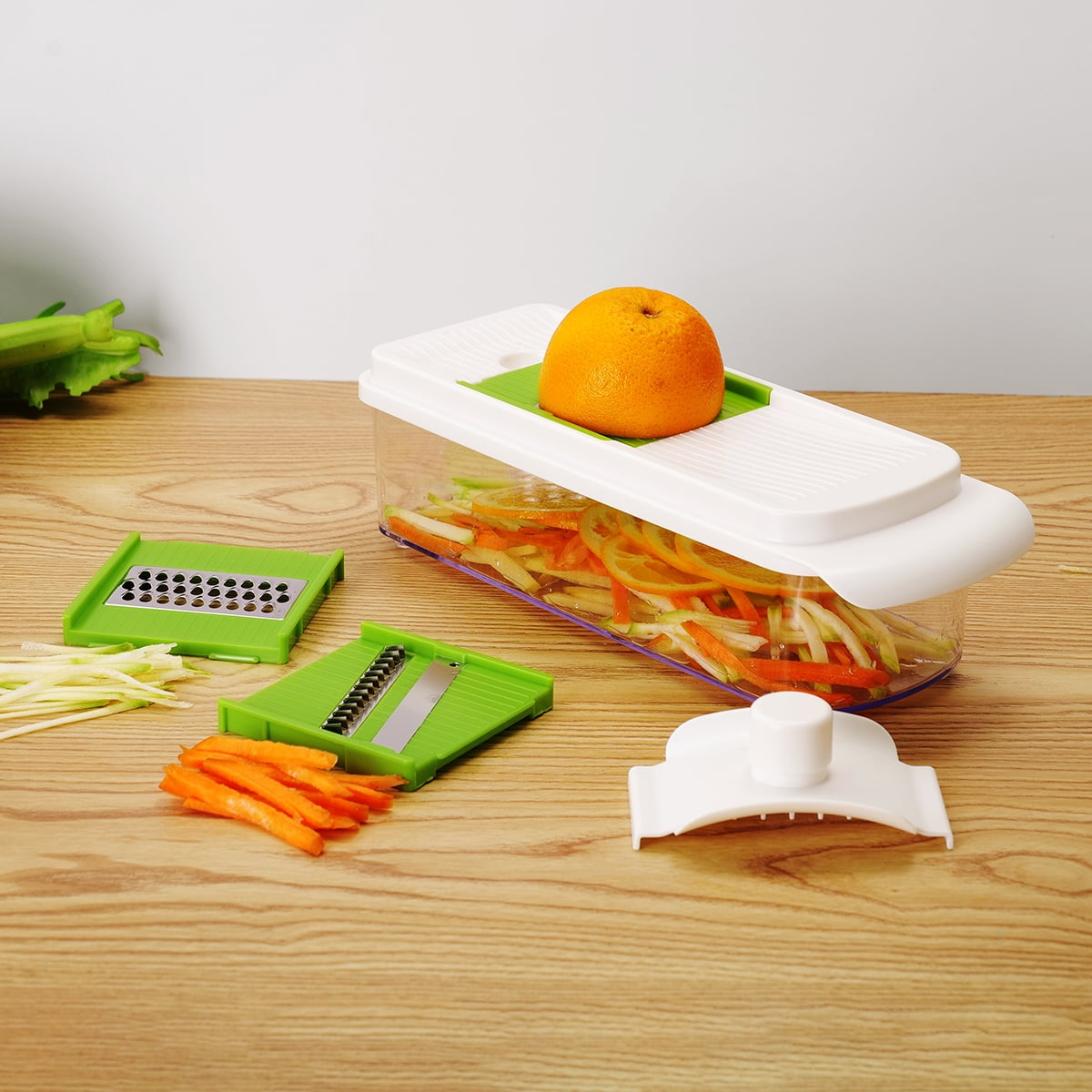 Multi-Functional 11 Pieces Multi-Function Nice Dicer and Mandoline, Stainless Steel, Green Glaze, 820g - Multi-Functional Manual Food Chopper & Slicer Detail