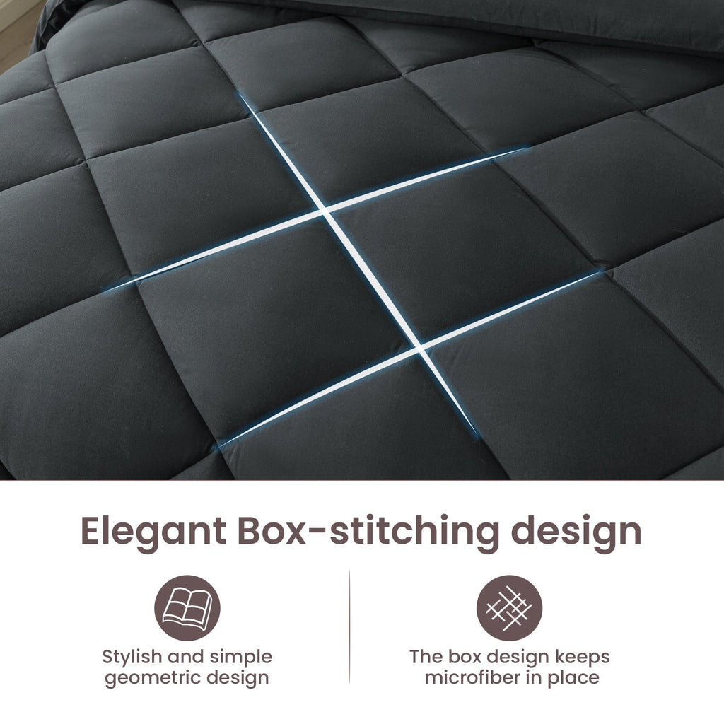 Hypoallergenic Cloud Queen Bed in a Bag Comforter Set with 7 Pieces - Dark Gray All Season Bedding Sets with Comforter, Pillow Shams, Flat... - Cloud-Like Soft Lightweight Bed Comforter Detail
