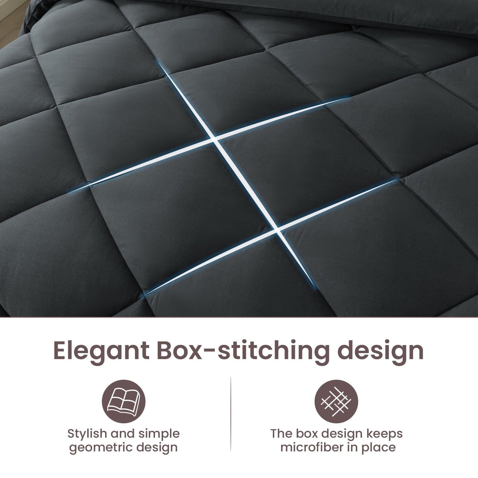 Hypoallergenic Cloud Queen Bed in a Bag Comforter Set with 7 Pieces - Dark Gray All Season Bedding Sets with Comforter, Pillow Shams, Flat... - Cloud-Like Soft Lightweight Bed Comforter Detail