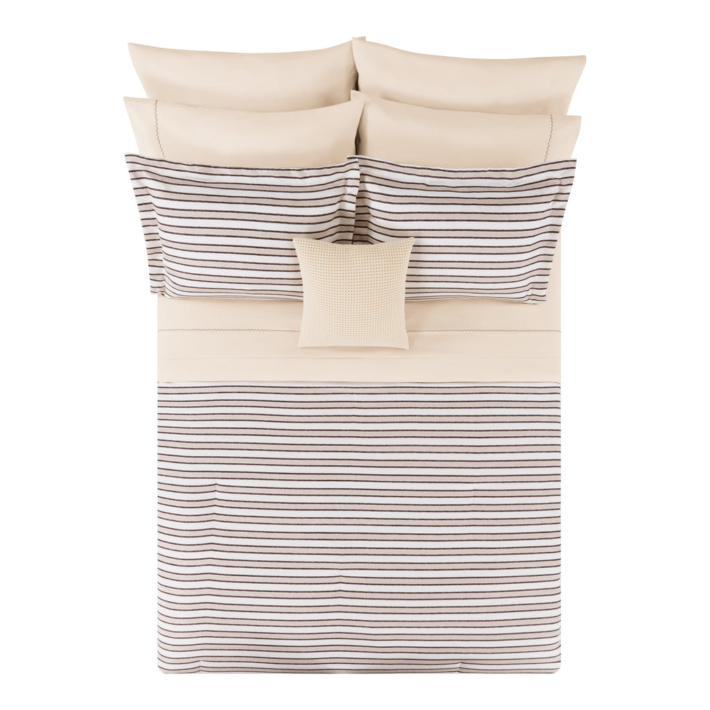 Fluffy Down Alternative Soft Touch Bed in a Bag 11-Piece Reversible Tan & Black Striped Comforter Set with Sheets, Queen - Cloud-Like Soft Lightweight Bed Comforter Detail
