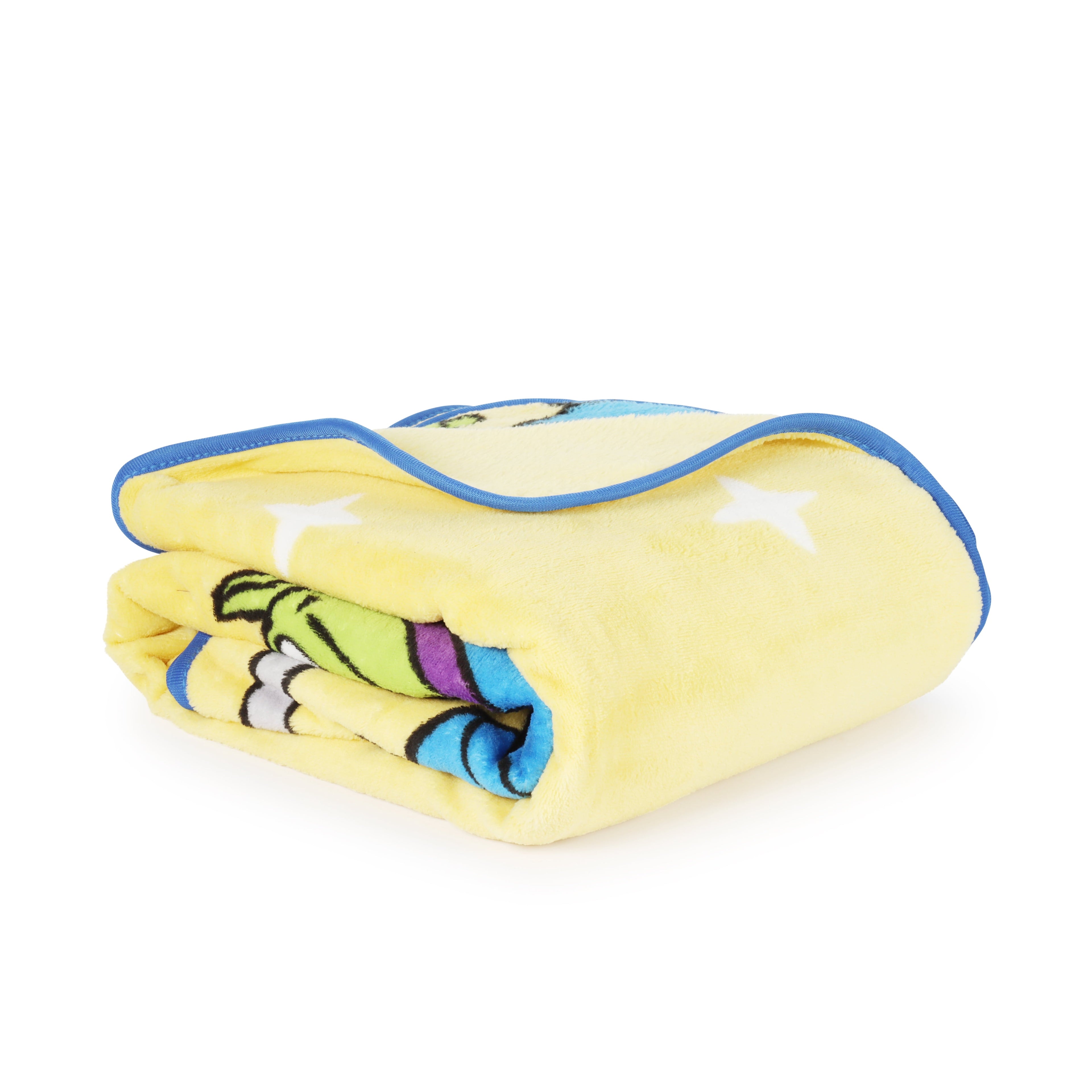 Reversible Sherpa Space Kids Throw Blanket, Soft Coral Fleece, Yellow, 46" x 60" - Cozy Fleece Throw Blanket for Couch & Bed Detail