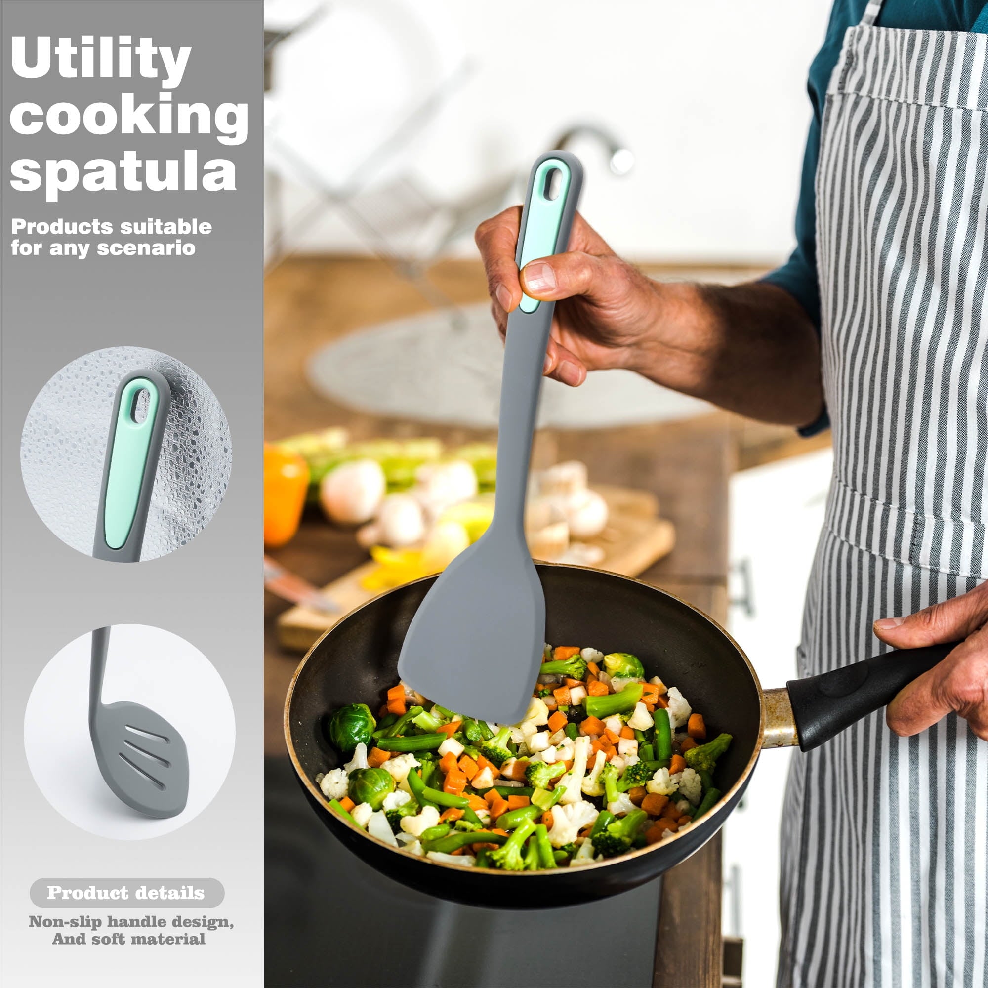 Heavy Duty 5 Pieces Silicone Spatula Set, Non-Stick Silicone Turner Spatulas, Heat Resistance Cooking Utensils, Fli... - Multi-Purpose Hand Tool for Daily Meal Prep Detail