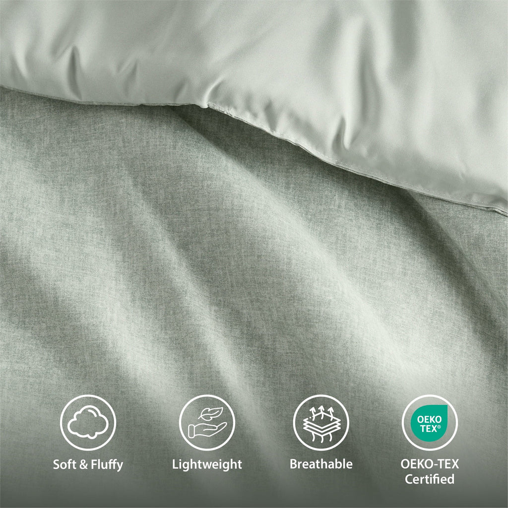 Hypoallergenic Cloud Full/Queen Comforter Sets, Reversible 3 Piece Extra Soft Bedding Set, Chambray Print Sage Green Comforter Bed Set wit... - All-Season Down Alternative Comforter Insert Detail