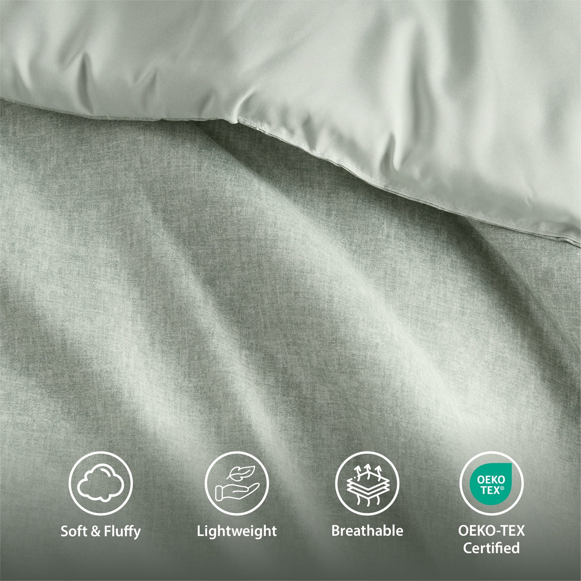 Hypoallergenic Cloud Full/Queen Comforter Sets, Reversible 3 Piece Extra Soft Bedding Set, Chambray Print Sage Green Comforter Bed Set wit... - All-Season Down Alternative Comforter Insert Detail