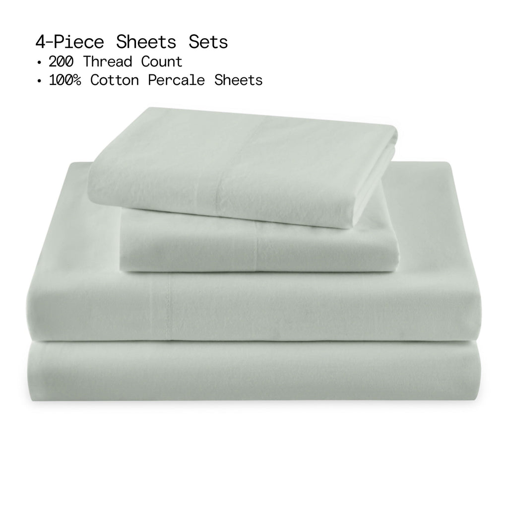 Premium Egyptian Cotton Solid 4-Piece 100% Cotton Washed Percale Sage Green Sheet Set, Full - Cooling Hotel Quality Bedding Sheets and Pillowcases Detail