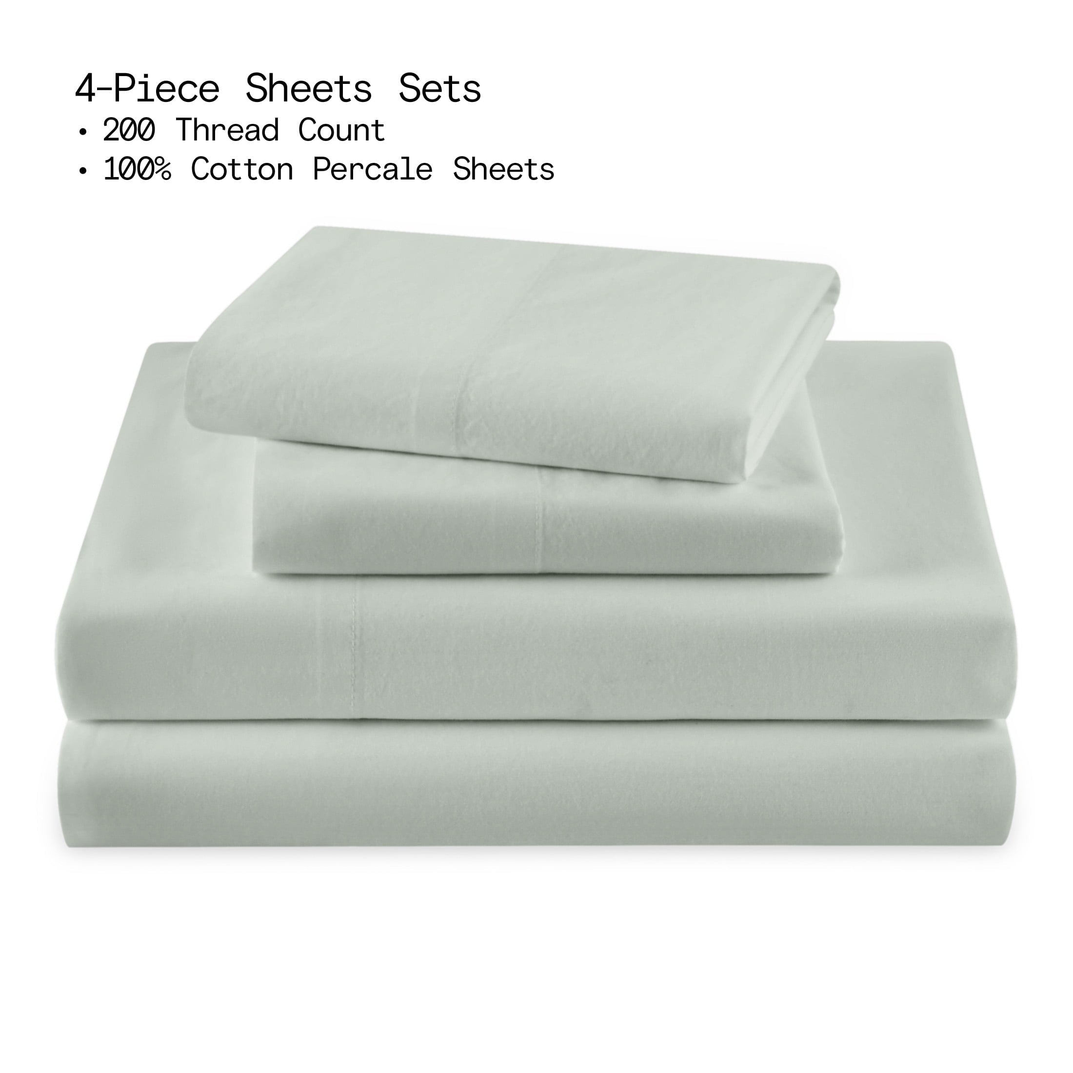 Premium Egyptian Cotton Solid 4-Piece 100% Cotton Washed Percale Sage Green Sheet Set, Full - Cooling Hotel Quality Bedding Sheets and Pillowcases Detail