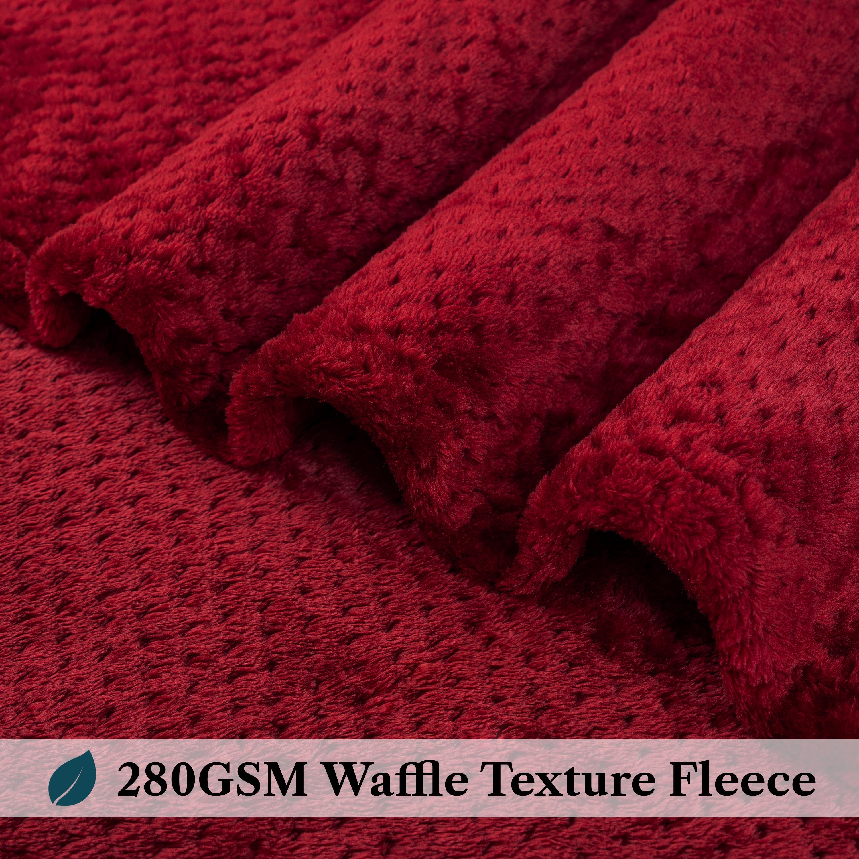 Decorative Knitted Maroon Red Throw Blanket for Couch, Twin Bed, Soft Fleece Throws for Sofa Chair, Fuzzy Waffle Textured Blanket, Cozy ... - Lightweight Plush Warm Blanket for All Seasons Detail