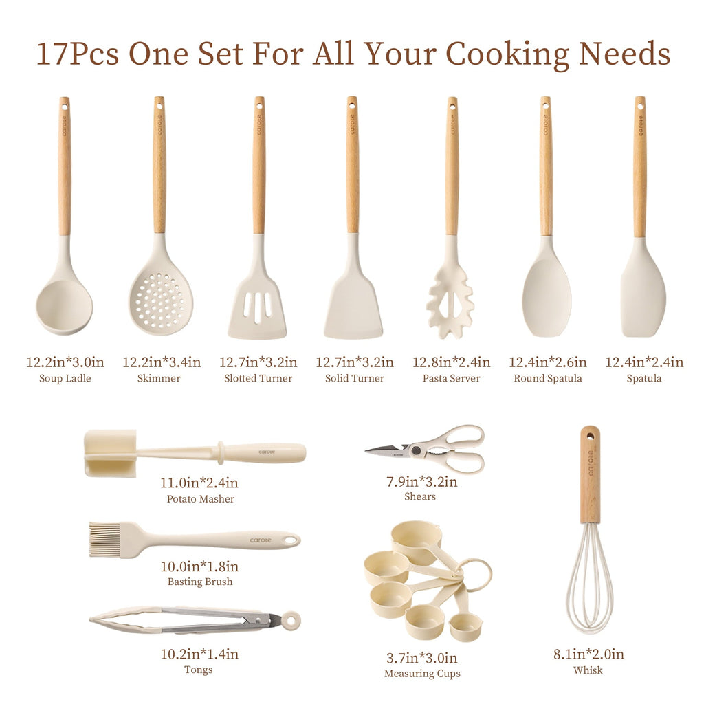 Durable Steel 17-Piece Silicone and Wood Cooking Utensil Set, Heat-Resistant, Safe for Nonstick Cookware - Heavy Duty Stainless Steel Kitchen Shears Detail
