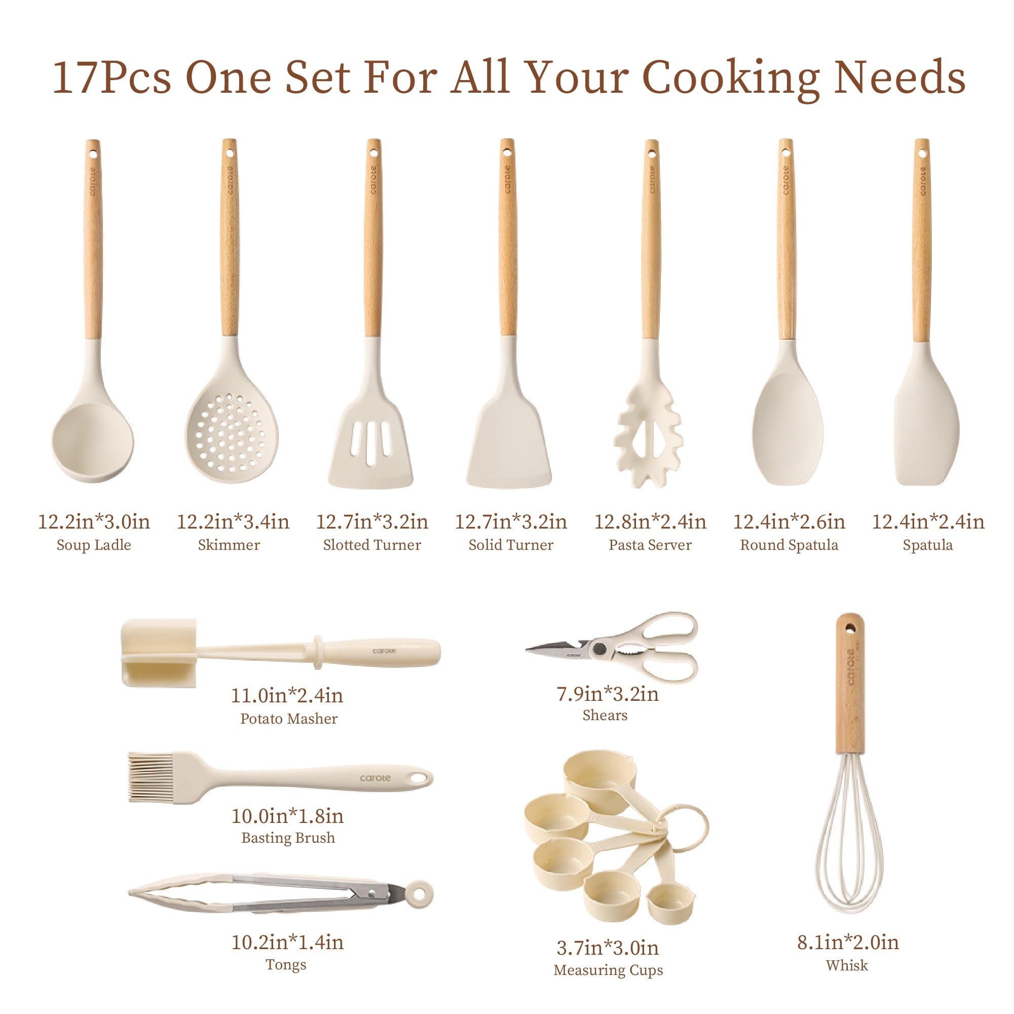 Durable Steel 17-Piece Silicone and Wood Cooking Utensil Set, Heat-Resistant, Safe for Nonstick Cookware - Heavy Duty Stainless Steel Kitchen Shears Detail