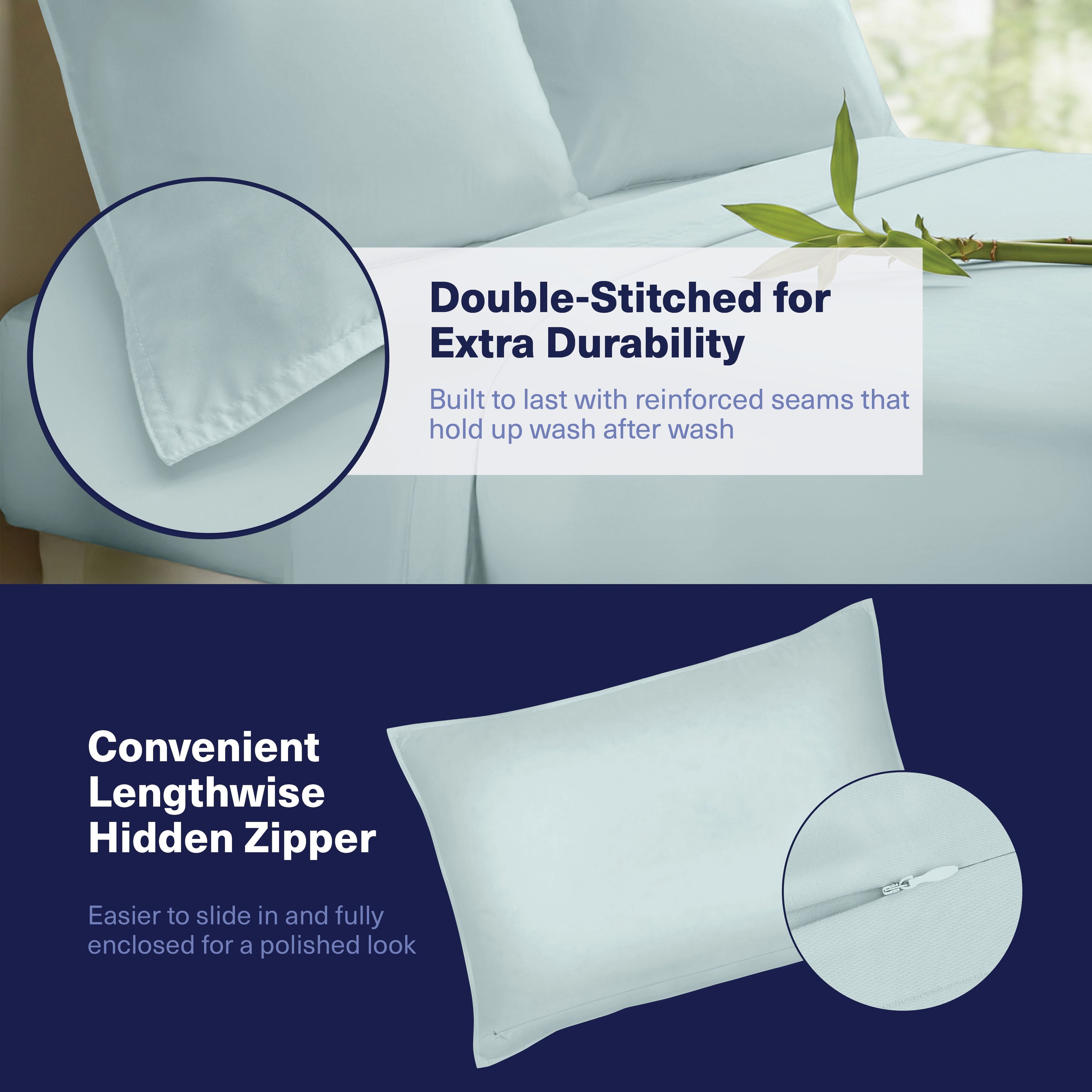 Breathable Luxury Kickoff Viscose Bamboo Sheets Twin Size 3-pc 100% Organic Bamboo Viscose Bed Cooling Sheets Twin Size Set Cool Beddin... - Premium Ultra-Soft Pillowcase Pair for Sleeping Detail