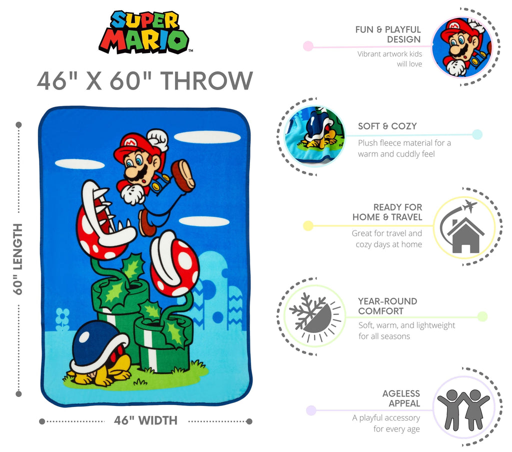 Cozy Fleece Kids Fleece Throw Blanket 46x60, Nintendo - Lightweight Plush Warm Blanket for All Seasons Detail