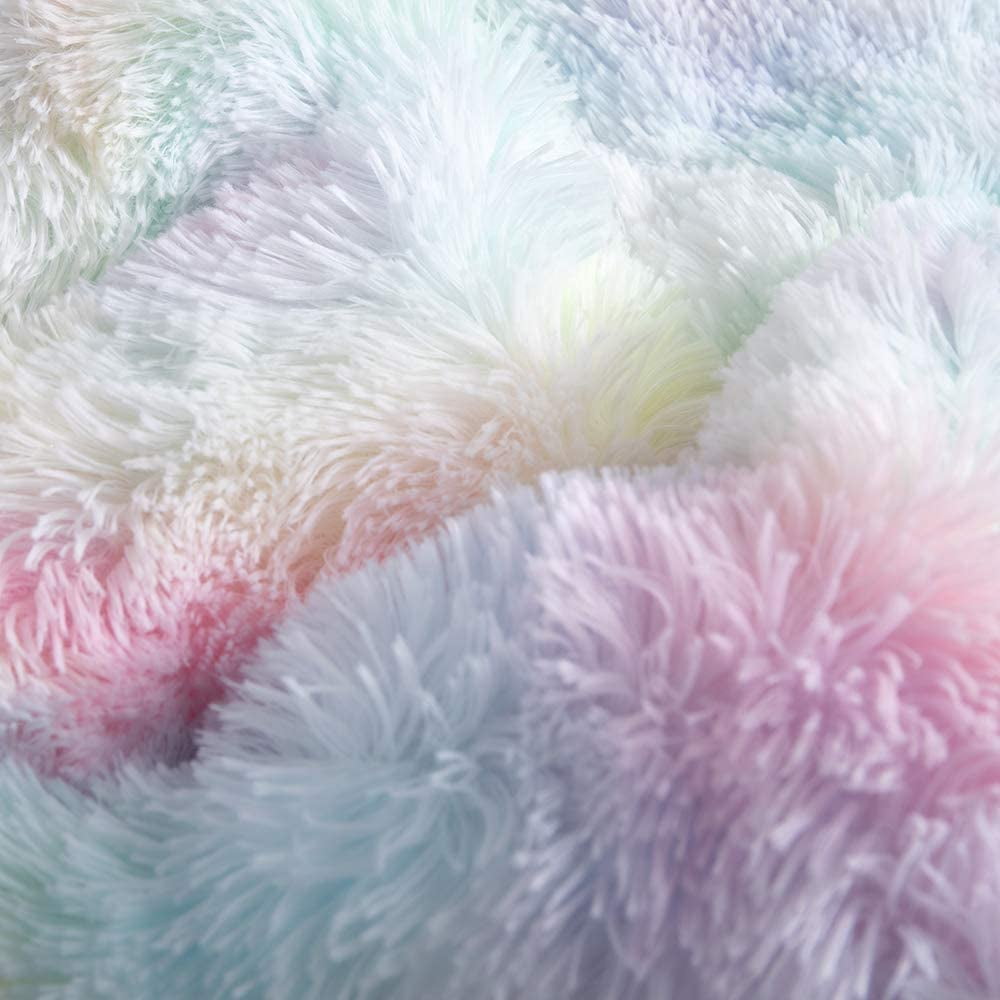 Luxurious Quilted Plush Shaggy Comforter Set Fluffy Fuzzy Faux Fur Bedding Set - Microfiber Soft Warm Quilt Set(Rainbow Pink,Queen Size) - All-Season Down Alternative Comforter Insert Detail