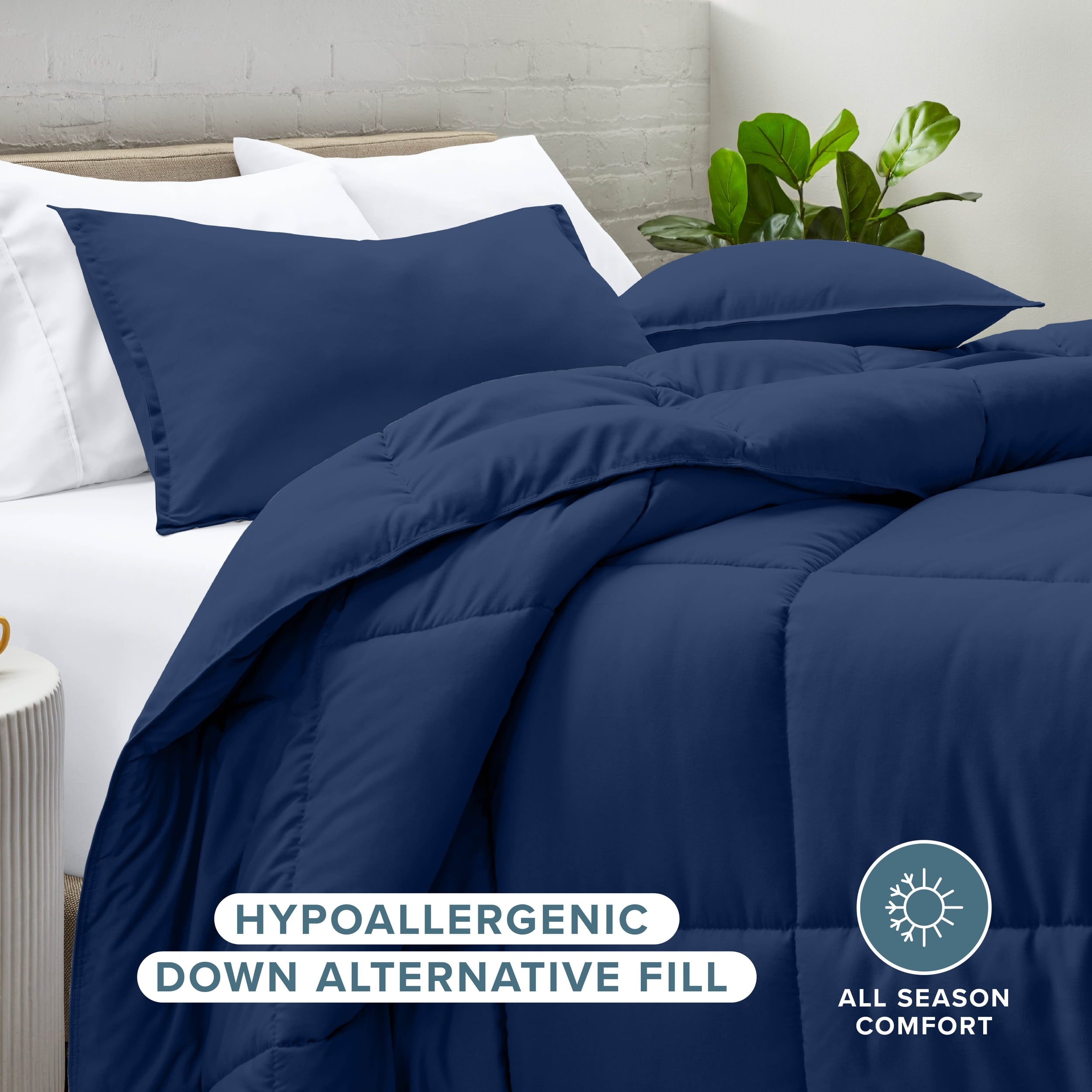 Hypoallergenic Cloud Down Alternative Comforter Set - 3-Pieces - All Seasons - Queen, Dark Blue - Cloud-Like Soft Lightweight Bed Comforter Detail