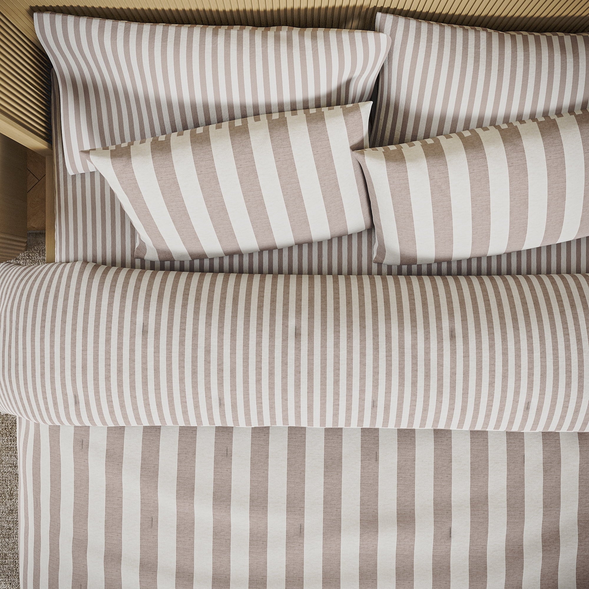 Luxurious Quilted 100% Cotton Striped 3-Piece Natural Comforter Set, Full/Queen - Hypoallergenic Ultra-Fluffy Quilt for Winter Detail