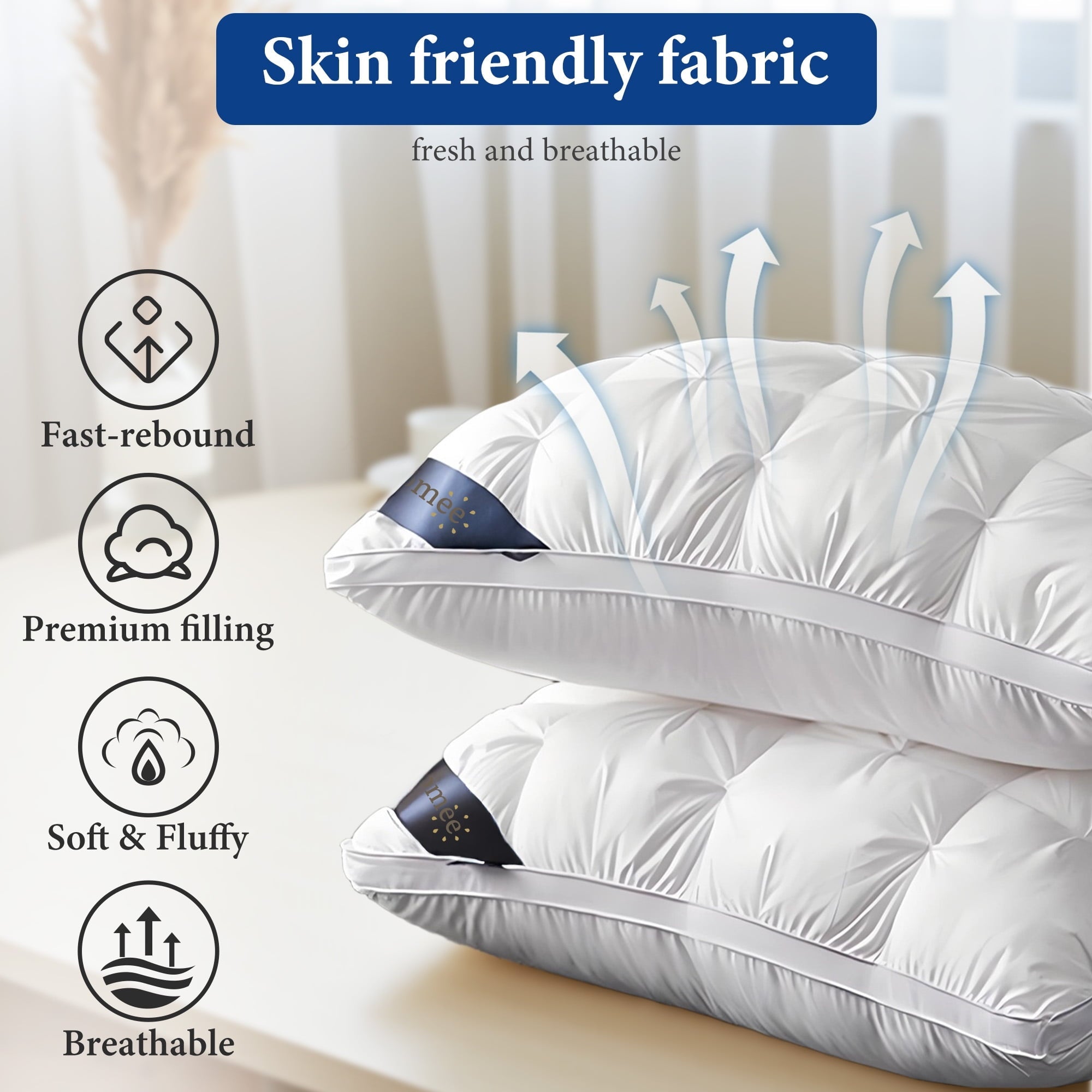 Orthopedic Support 2-Pack Luxurious Hotel-Quality ,Resistant to Flattening, All-Season,White - Orthopedic Shredded Foam Bed Pillow Set Detail