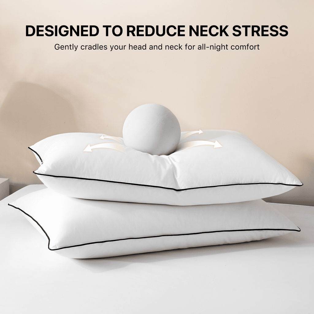 Orthopedic Support Feather Down Pillows Set of 2, Medium Firm Hotel Bed Pillow 2 Pack, Queen Size, 20 x 30 in. - Ergonomic Memory Foam Pillow for Neck Pain Support Detail