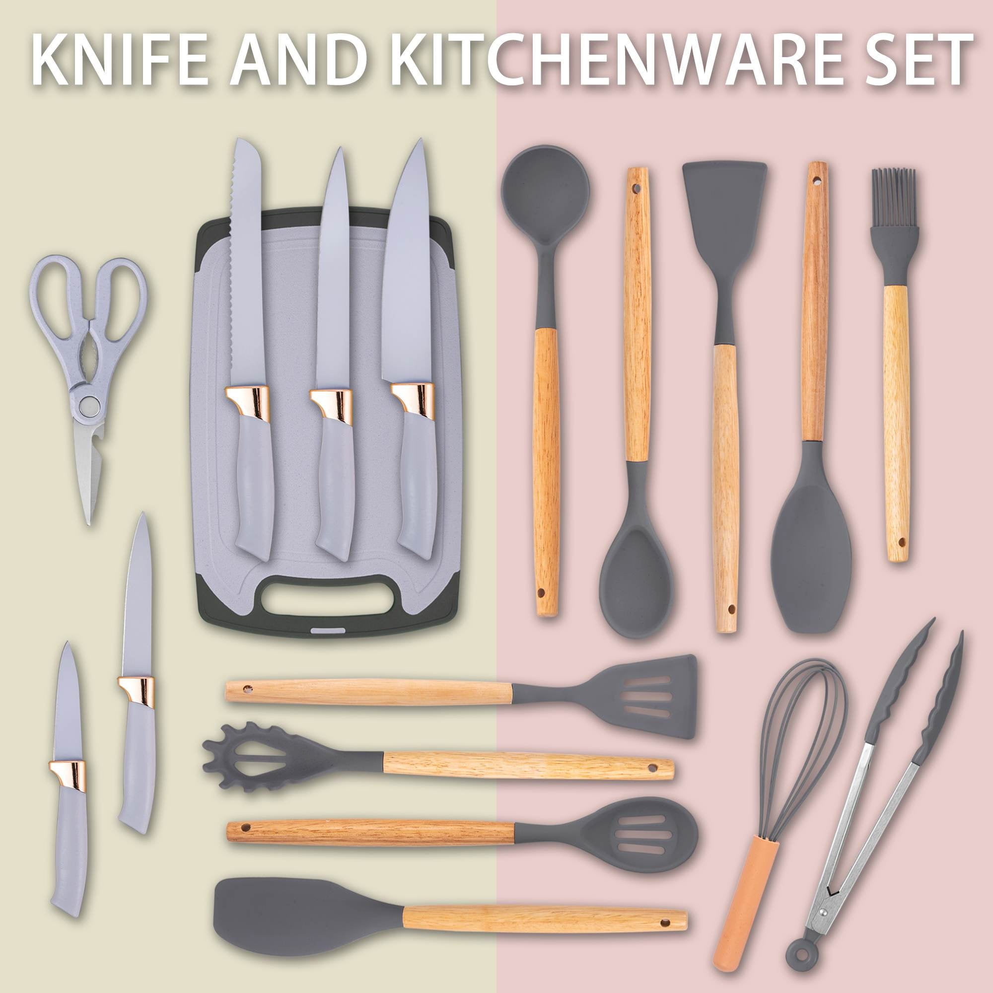 Premium Silicone 19-Piece Silicone Kitchen Utensil & Knife Set - Heat-Resistant Cooking Tools Non-Stick Safe Gift for Mom or Wo... - Ergonomic Kitchen Tongs and Cooking Spoon Utensil Detail