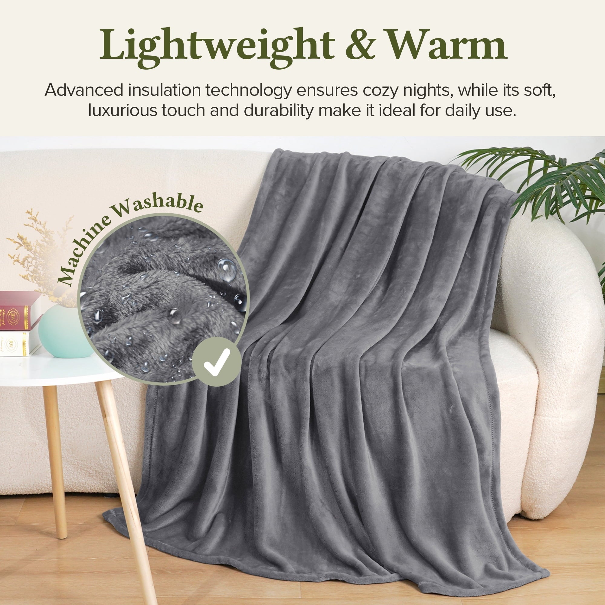 Super Soft Flannel Fleece Throw Blanket, Fuzzy Soft Lightweight Blankets for Bed, Sofa, Suitable for All Season, Grey, 50x60 inches - Lightweight Plush Warm Blanket for All Seasons Detail