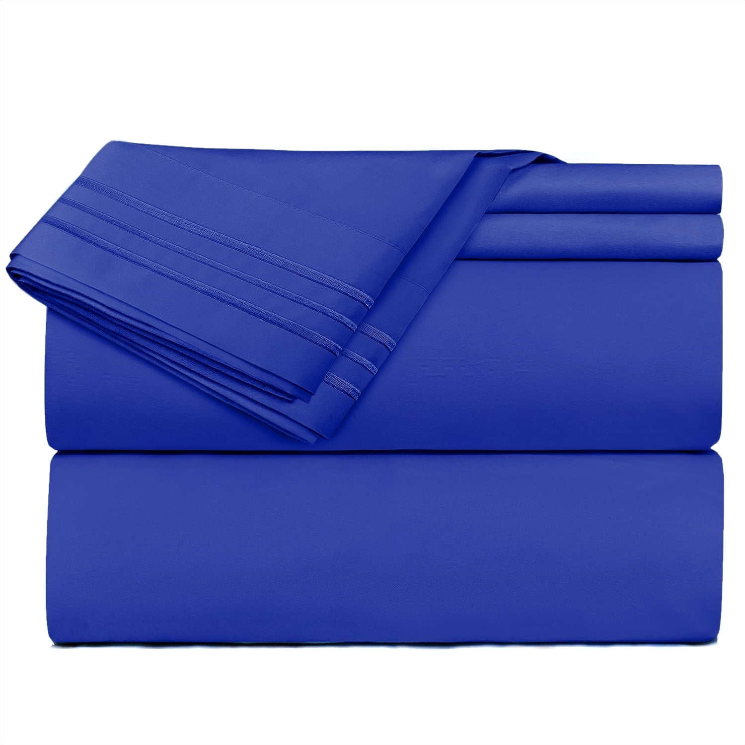 Premium Egyptian Cotton Premier 1800 Microfiber Collection 3-Line Bed Sheet Set, Full Size, Royal Blue - Cooling Hotel Quality Bedding Sheets and Pillowcases Detail