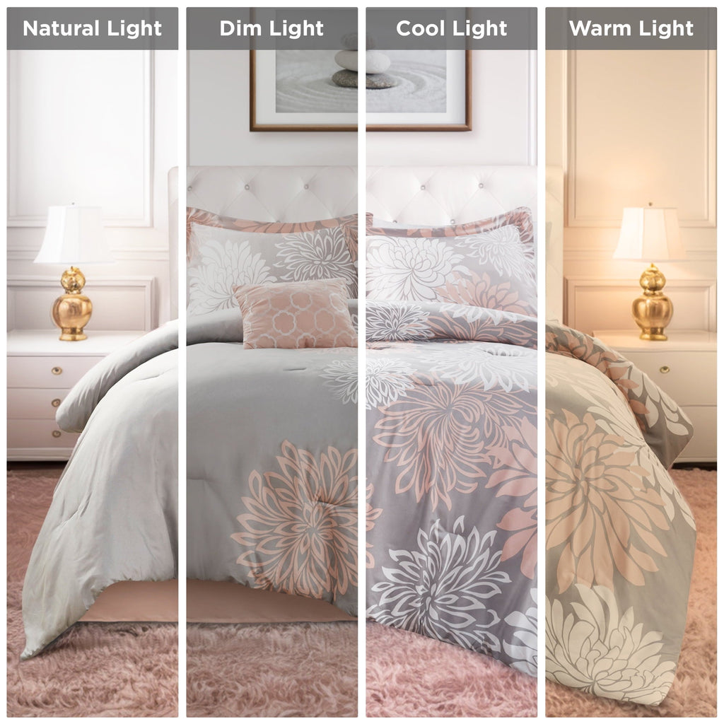 Fluffy Down Alternative King Size Comforter Set, 5-Piece Floral Bedding Set for All Season, Blush Comforter Set King with Bed Skirt - All-Season Down Alternative Comforter Insert Detail