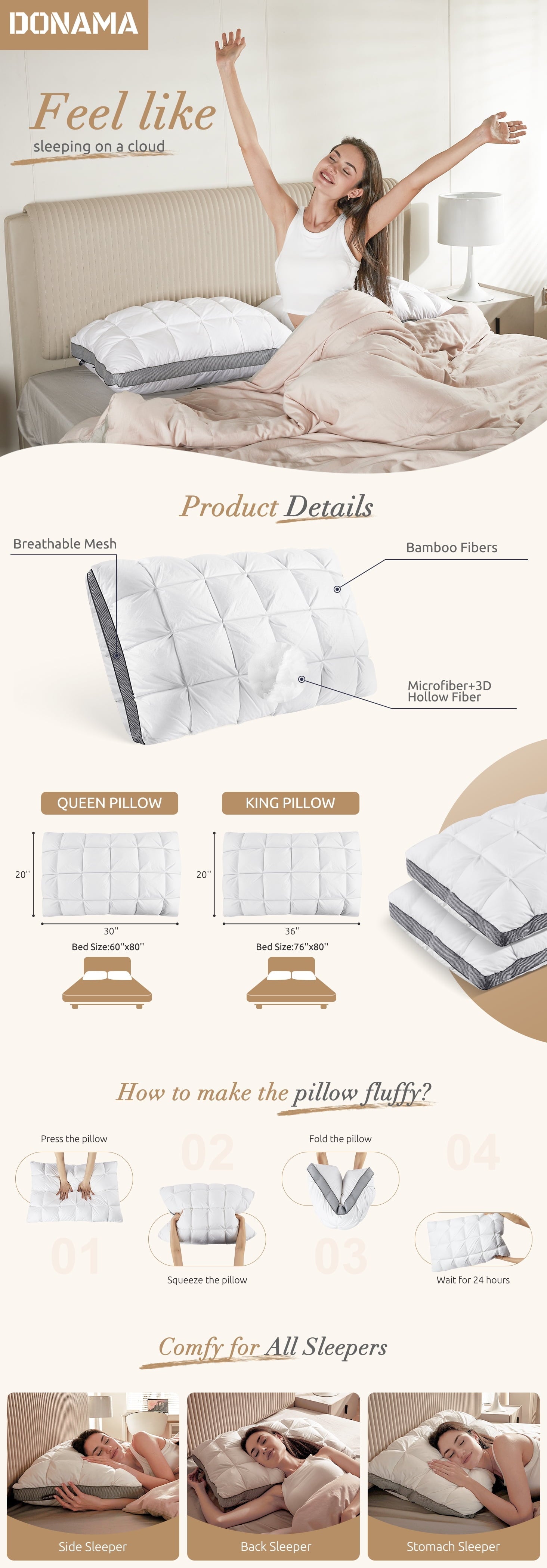 Hotel Collection Hotel Cervical Pillow for Sleeping – Ergonomic Contour Neck Support Bed Pillow, Fluffy and Supportive for Side, Back ... - Decorative Throw Pillow Cushion for Sofa & Bed Detail