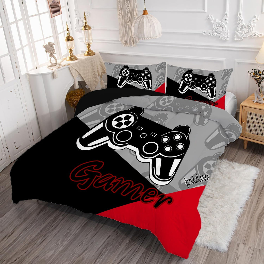 All-Season Gaming Comforter for Kids Boys Teens Video Game Bedding Set Gamer Comforter Gamepad Comforter Set Full Size Red Black... - All-Season Down Alternative Comforter Insert Detail