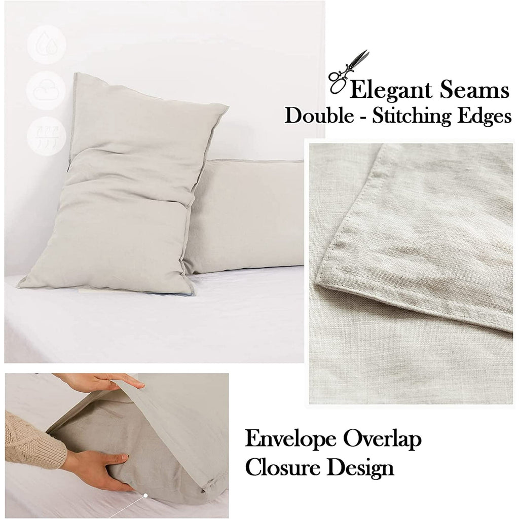 Wrinkle-Resistant 100% Linen Sheet Set Solid Color-4 Pcs Washed French Linen Bed Sheets(1 Flat Sheet,1 Fitted Sheet,2 Pillowcases)-Brea... - Cooling Hotel Quality Bedding Sheets and Pillowcases Detail