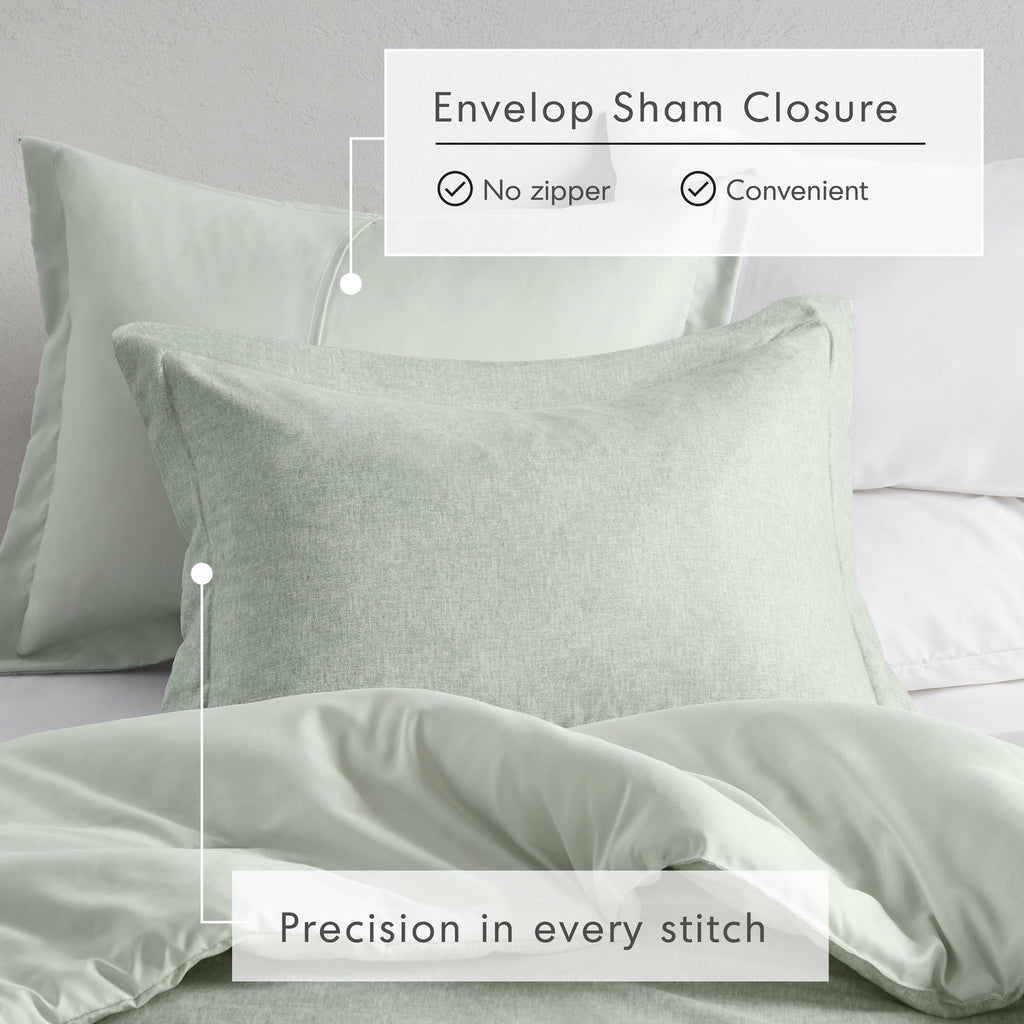 Hypoallergenic Cloud Full/Queen Comforter Sets, Reversible 3 Piece Extra Soft Bedding Set, Chambray Print Sage Green Comforter Bed Set wit... - All-Season Down Alternative Comforter Insert Detail