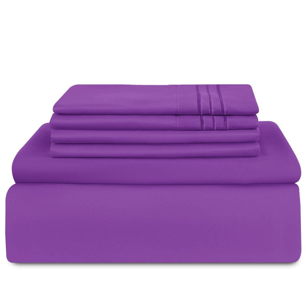 Premium Egyptian Cotton King Bed Sheets - 16 Inch Deep Pocket 6 Piece Microfiber Bedding Sheets & Pillowcase Sets - Purple - Breathable Egyptian Cotton Flat & Fitted Sheets Detail