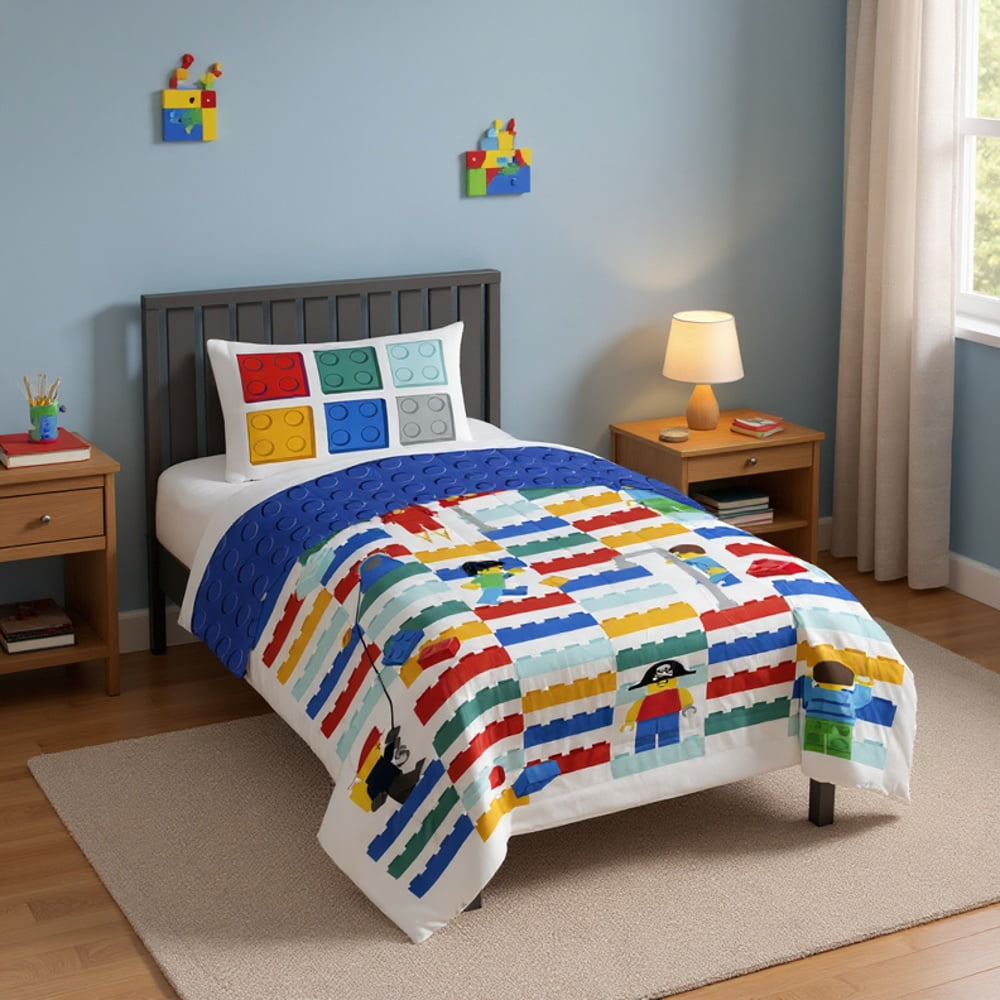 Heavyweight Warmth Kids 2 Piece Multicolor Reversible Comforter and Pillowcase Bedding Set, Twin/Full - All-Season Down Alternative Comforter Insert Detail