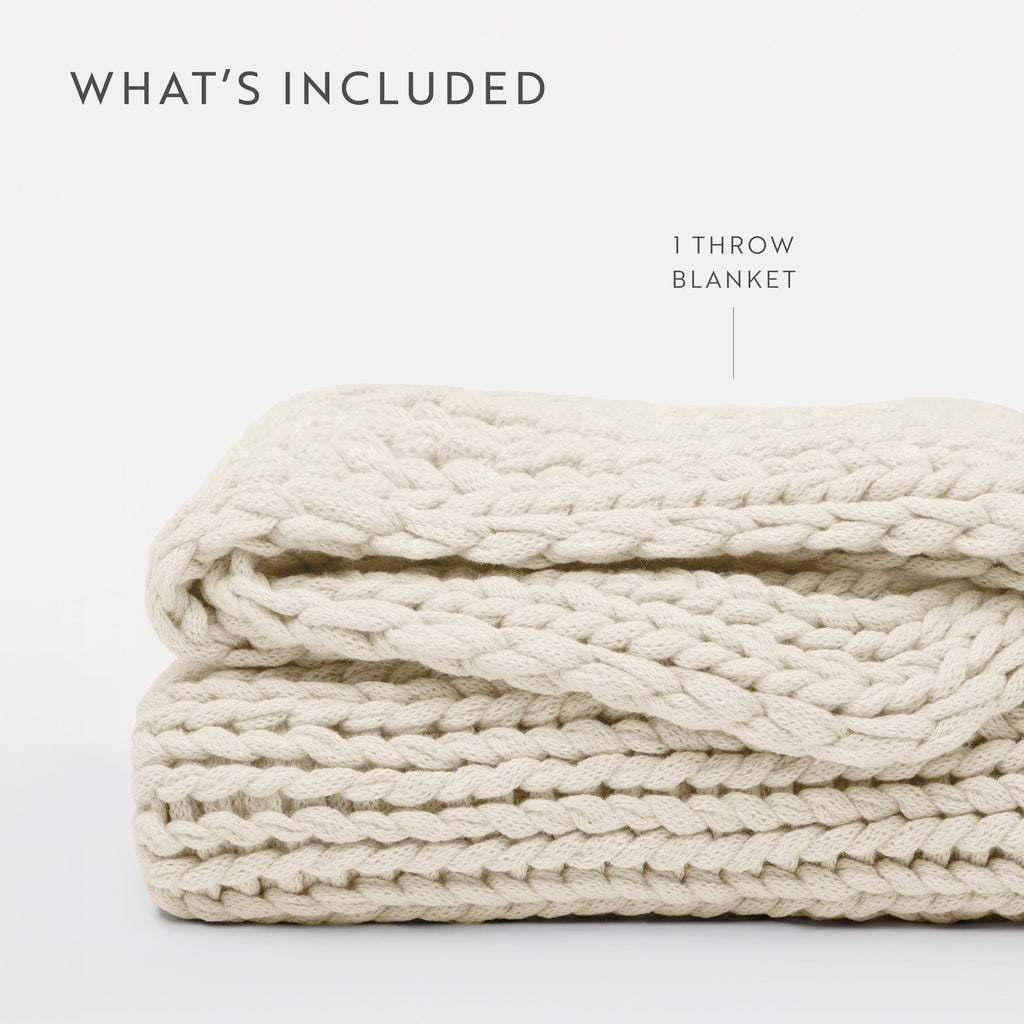 Reversible Sherpa Soft & Cozy Chunky Hand-Knit Throw Blanket, Ivory - Super Soft Reversible Sherpa Flannel Blanket Detail
